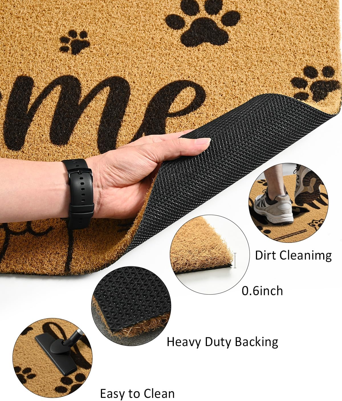 Gifeas Front Door Mat for Entrance, 17x30 Home Paws Welcome Mats with Heavy Duty Backing for Outdoor Indoor, Faux Coco Coir Doormat for Outside Porch Garage Farmhouse Home Funny Decor