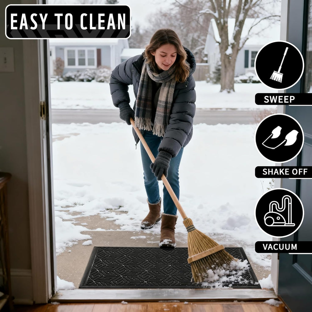 Yimobra Doormat Outdoor Entrance 29.5x17, All-Weather Waterproof Outdoor Mats for Front Door, Non Slip Welcome Door Mat for Patio Proch Outside Entryway Indoor, Black