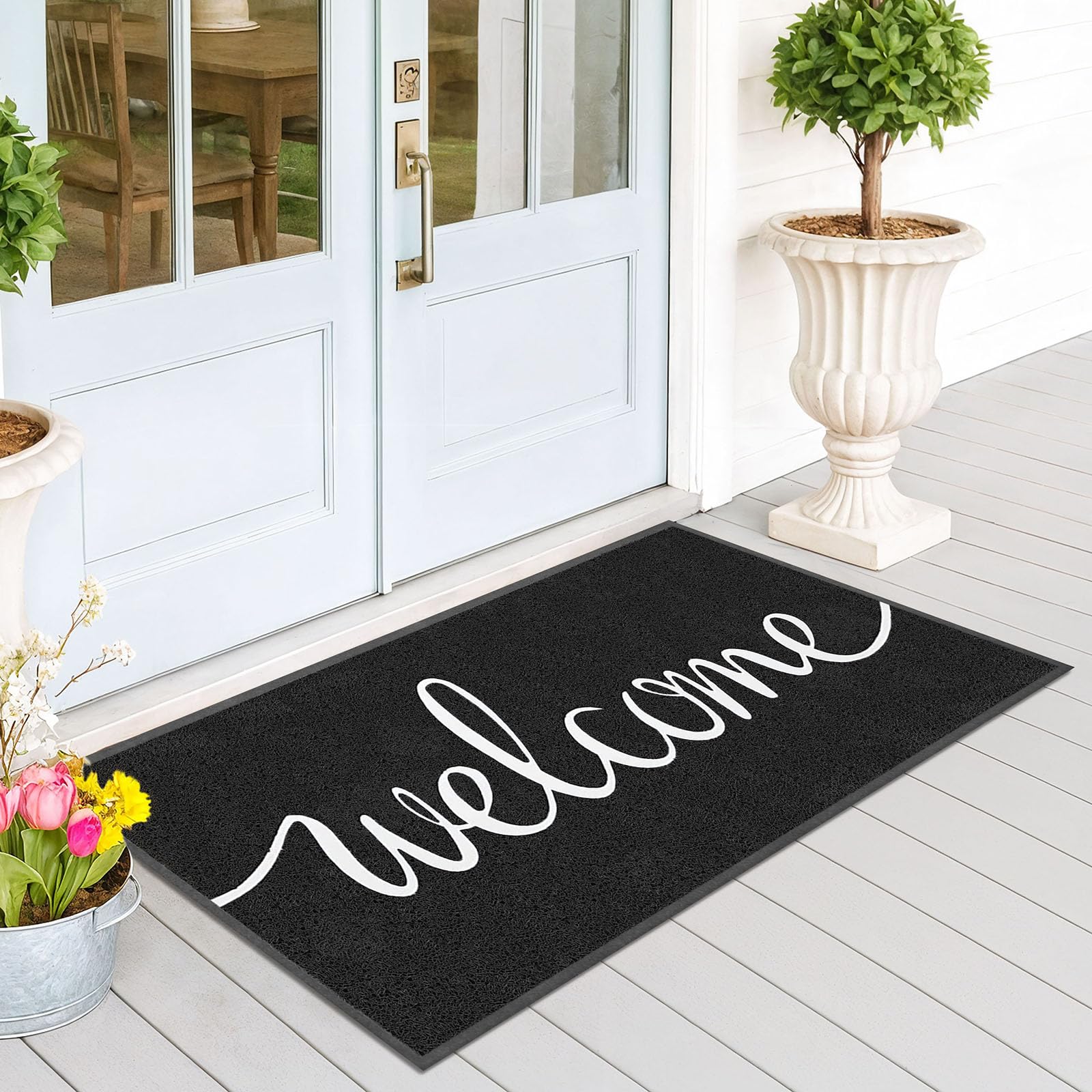 EARTHALL Door Mat Outside Inside Home Doormat, 30"x17.5", Durable Floor Mat Non Slip Mat Ultra Absorb Mud Easy Clean Front Doormat for Garage, Entryway, Patio, High Traffic Areas, Black