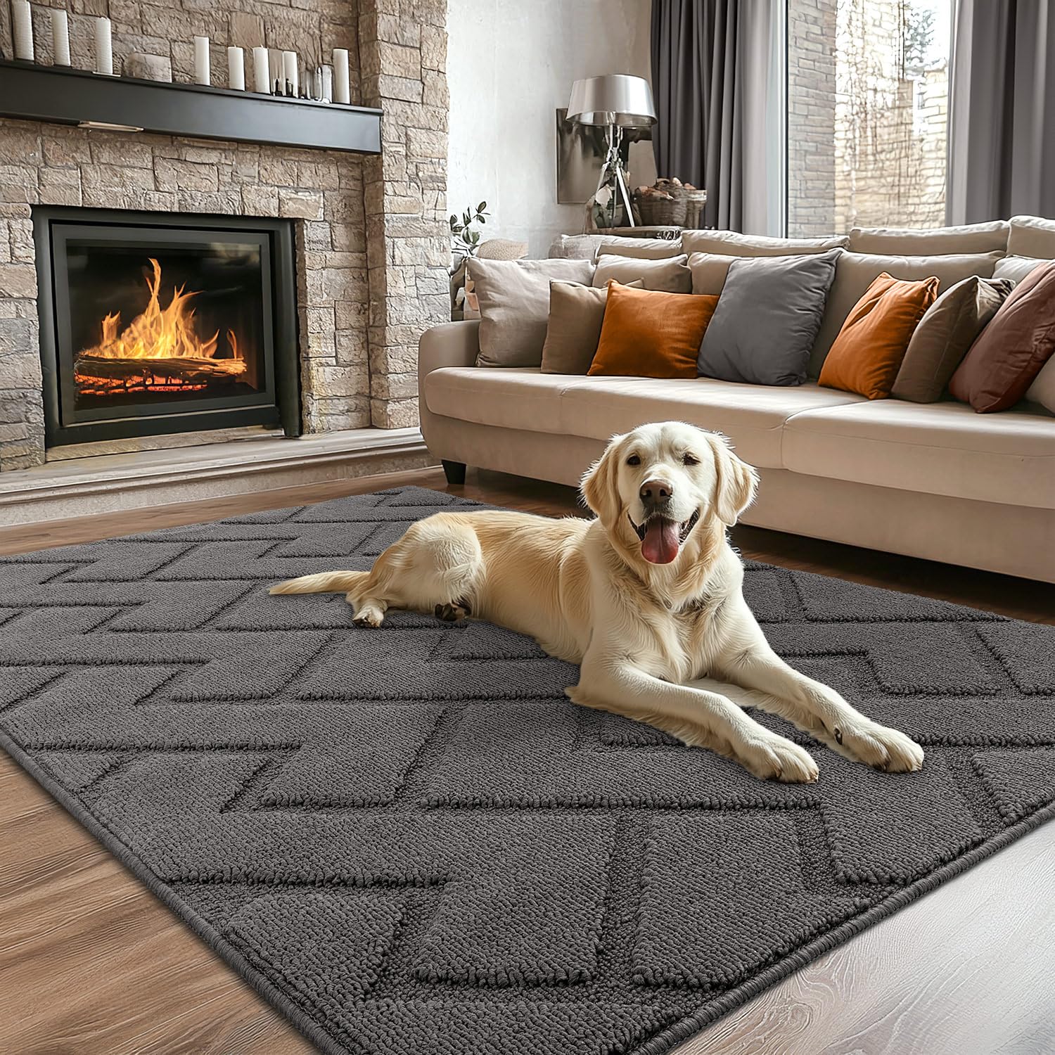 hicorfe Indoor Doormat,Front Back Door Mat Rubber Backing Non Slip Door Mats 24"x35" Absorbent Resist Dirt Entrance Doormat Inside Floor Mats for Entryway Washable Low-Profile (Navy Blue)