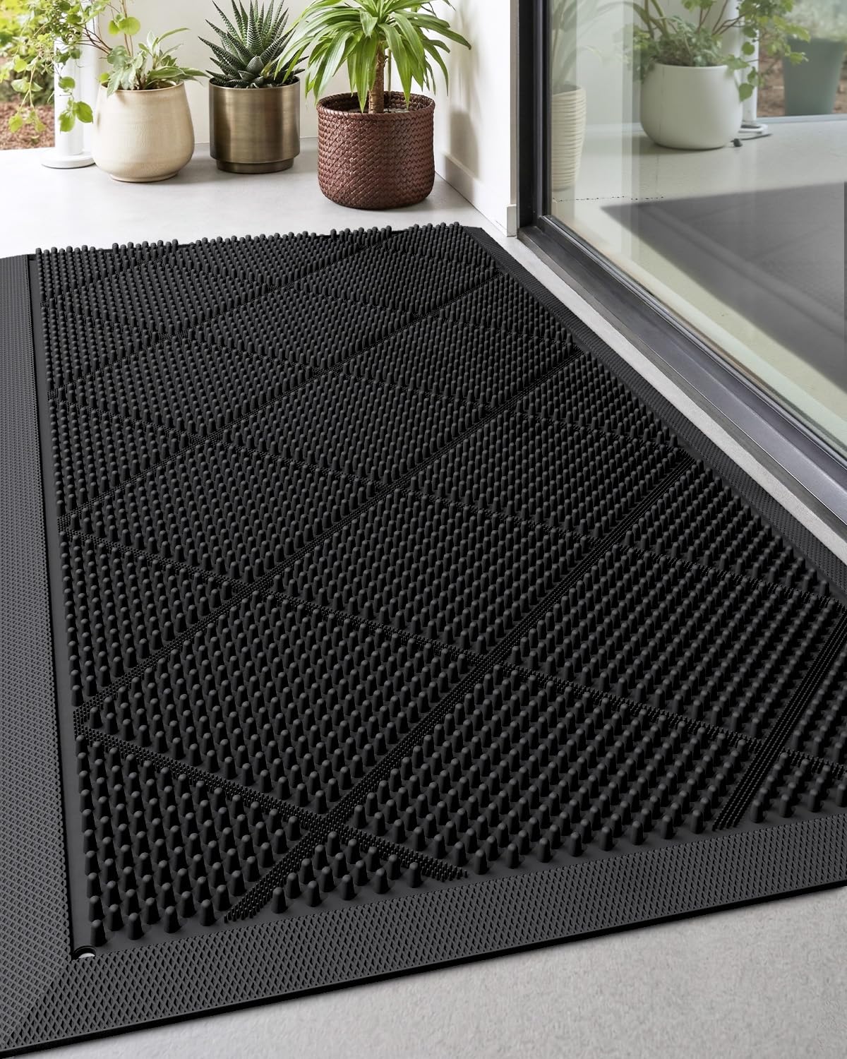 DEXI Front Door Mat Outside Entrance, 24x36 Heavy Duty Non-Slip Rubber Entry Mats, Dirt Trapping Waterproof Low-Profile Welcome Doormat for Entryway, Black