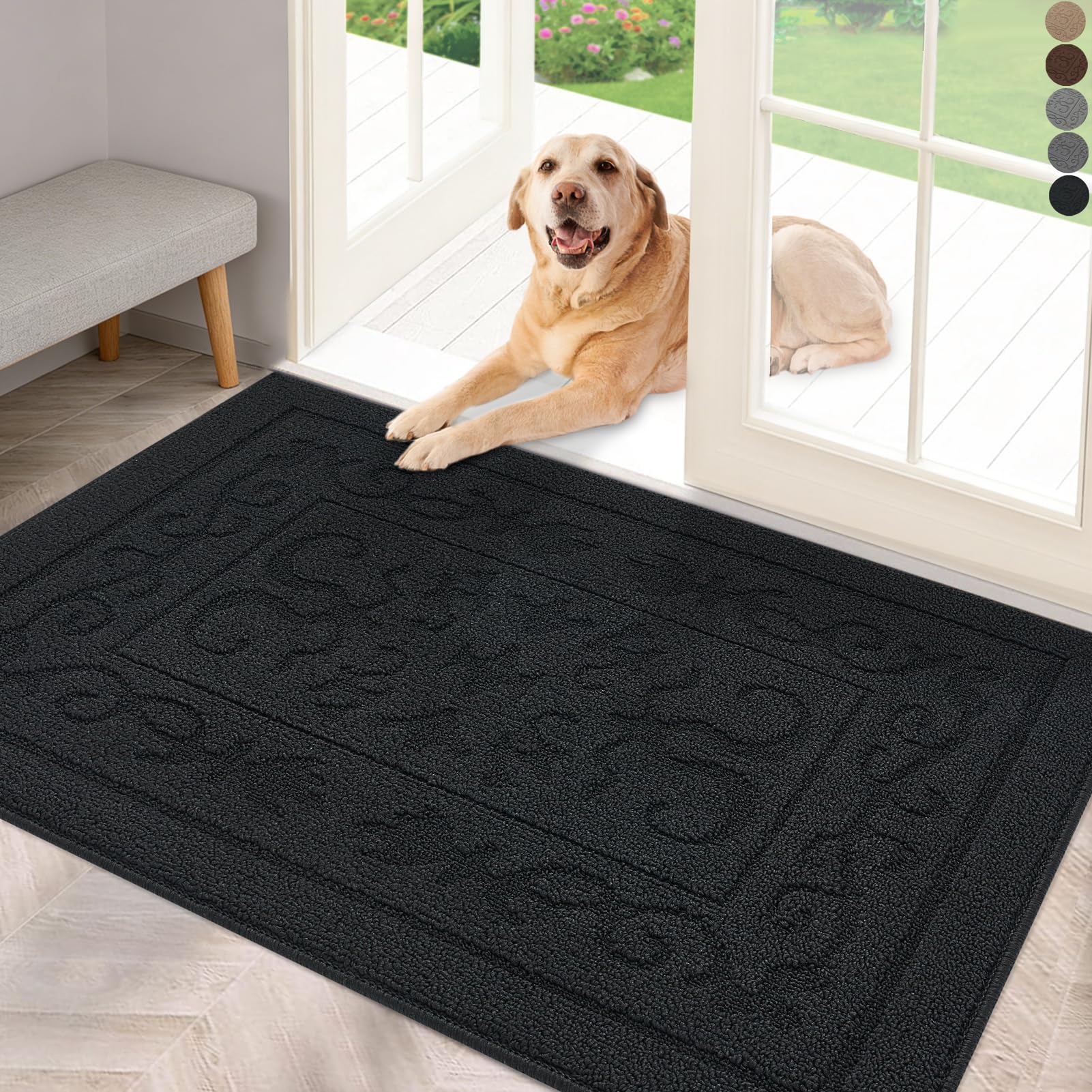 FONEYI Indoor Door Mat 24" x 36", Dirt Trapper Door Mats Non-Slip Entryway Rugs Washable, Absorbent Resist Dirt Welcome Mat, Low Profile Inside Floor Mats for Front Back Door and Entryway, Grey