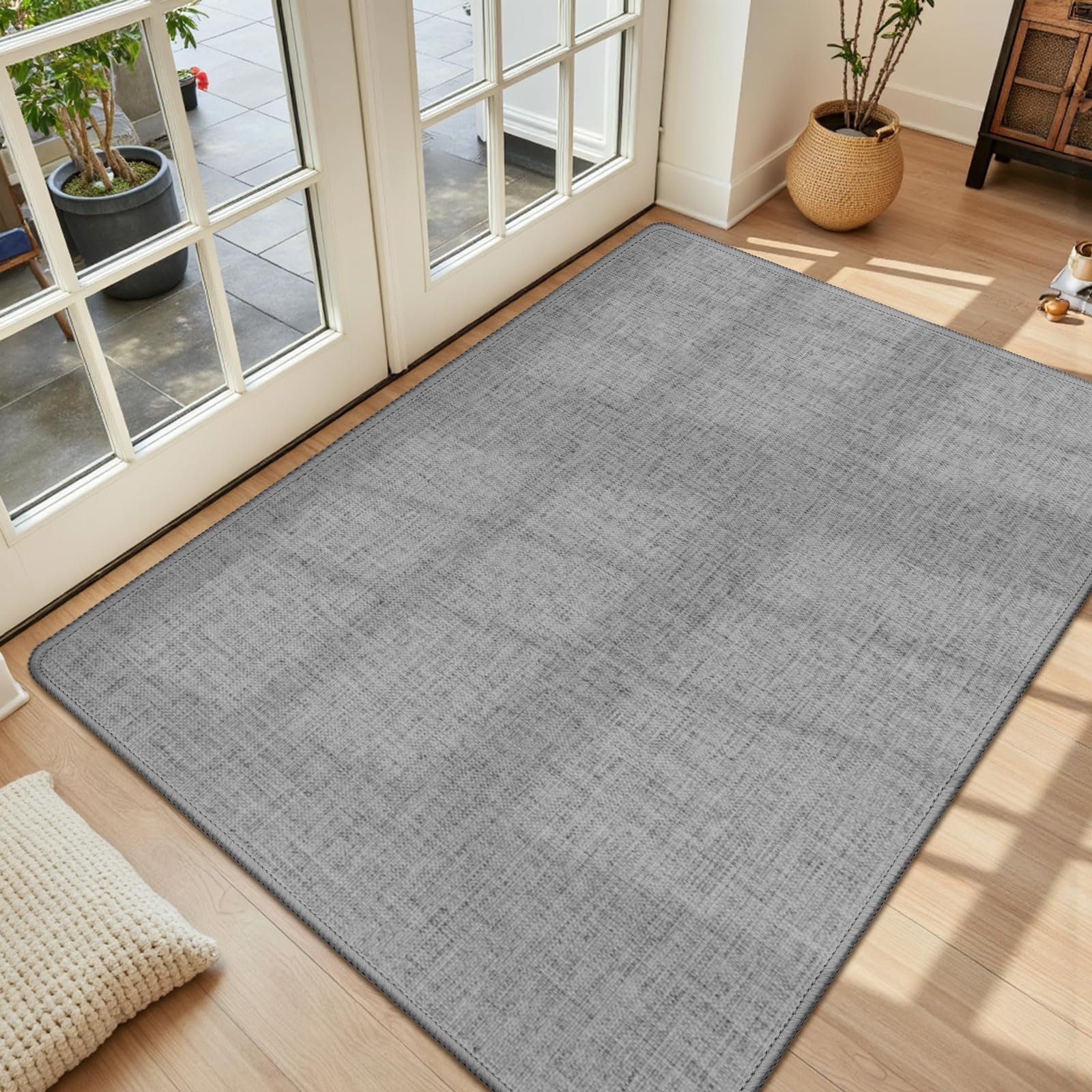 LEKEEPGO Ultra Thin Indoor Door Mat 17"x29", Low-Profile Door Mat Indoor Entrance, Non Slip Rubber Backing Inside Doormat Washable Welcome Front Entryway Dirt Trapper Entry Mat, Khaki