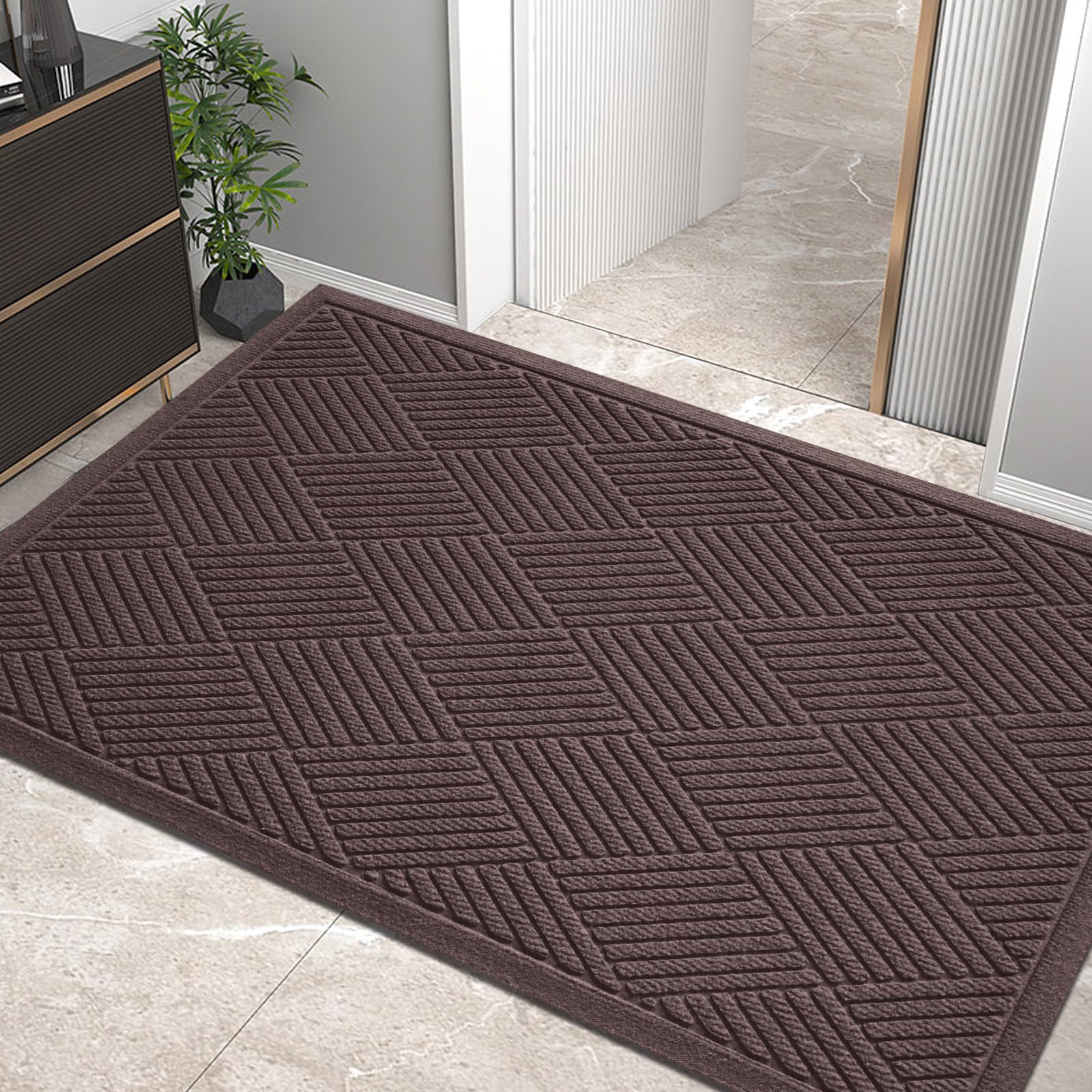 HIYARD Sturdy Front Door Mat, Absorbent Muddy Dirt Resist Welcome Door Mats Outdoor Indoor, Stain and Fade Resistant, Non-Slip Rubber Backing Low Profile Doormat for Entryway, 30×17, Beige