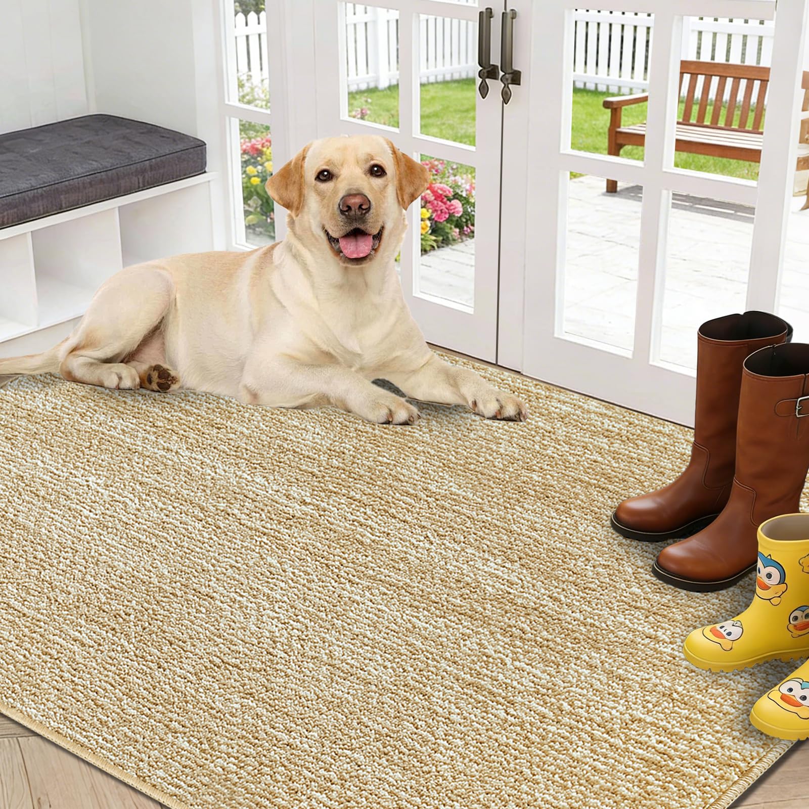 REFETONE Indoor Doormat, Front Door Mat 32"x40" Absorbent Rubber Backing Non Slip Door Mats, Washable Low-Profile Inside Floor Mat Door Rugs for Entryway, Resist Dirt Mud Mat for Dogs, Coffee/Brown