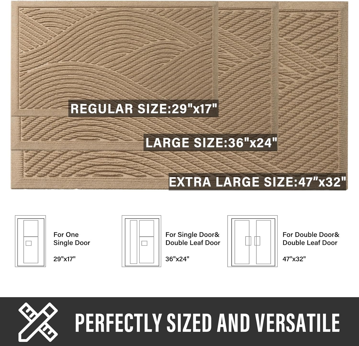 HIYARD Sturdy Front Door Mat, Absorbent Muddy Dirt Resist Welcome Door Mats Outdoor Indoor, Stain and Fade Resistant, Non-Slip Backing Entry Mat Low Profile Doormat for Entryway, 29×17, Beige