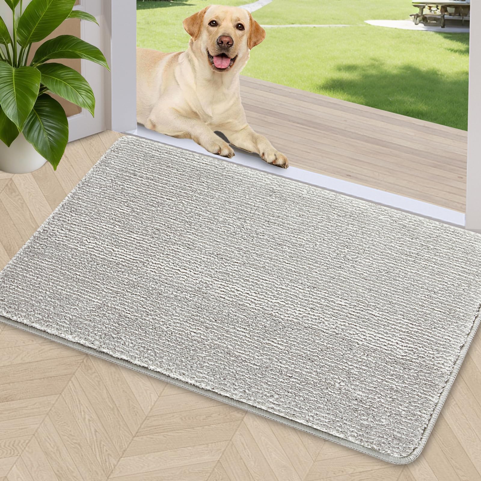 REFETONE Indoor Doormat, Front Door Mat 32"x40" Absorbent Rubber Backing Non Slip Door Mats, Washable Low-Profile Inside Floor Mat Door Rugs for Entryway, Resist Dirt Mud Mat for Dogs, Coffee/Brown