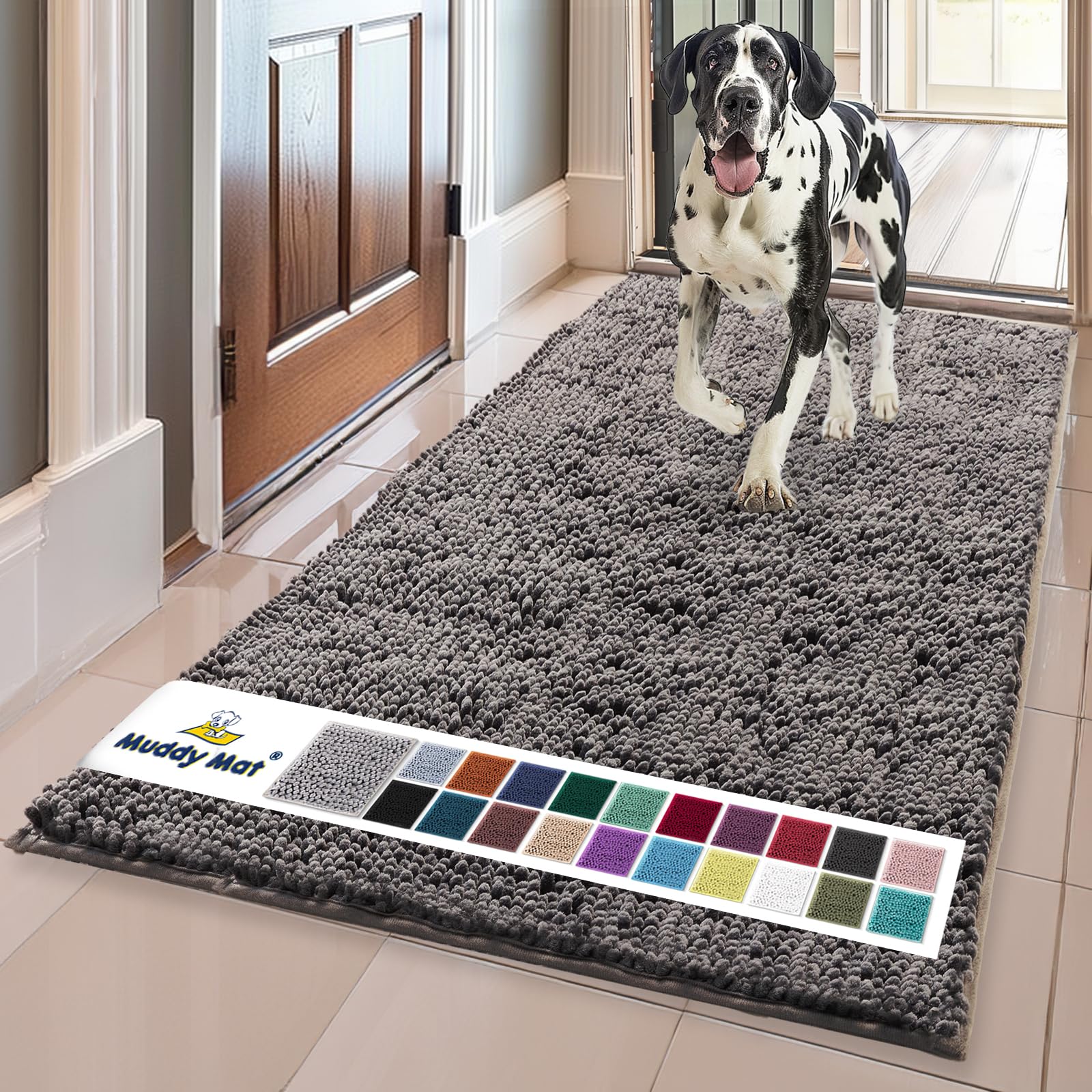 Muddy Mat® | Super Absorbent Door Mat Indoor, Microfiber Quick Dry Chenille Entryway Rug, Non-Slip Front Door Mat, Indoor Mats for Entryway, Machine Washable Pet Rug, Black 30"x19"
