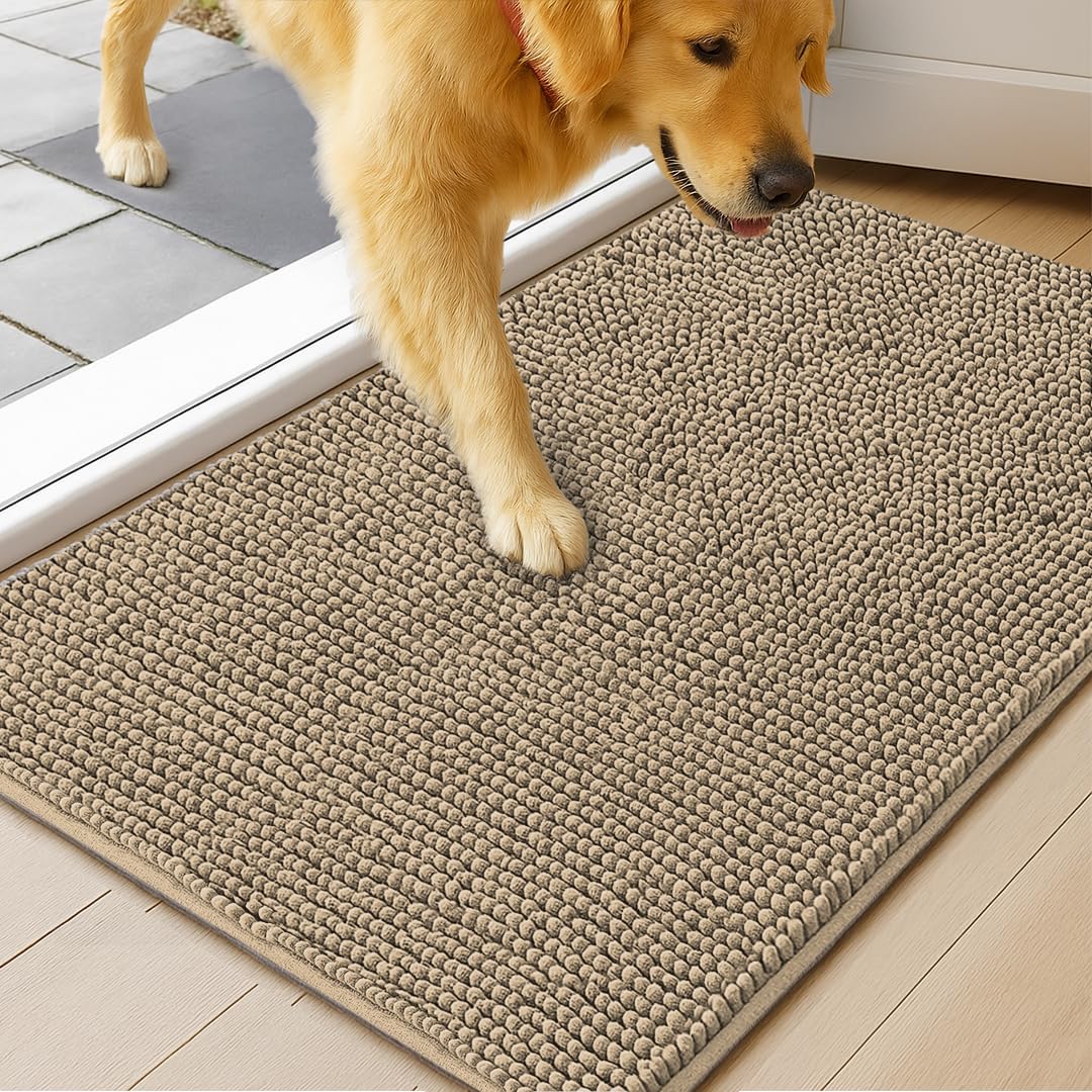 MudGuard Mat™ Dog Door Mat for Muddy Paws, Super Absorbent Microfiber, Non-Slip Indoor Mat, Quick Dry Chenille Mud Mat for Dogs & Entryway, Washable, Choco 19" x 30"