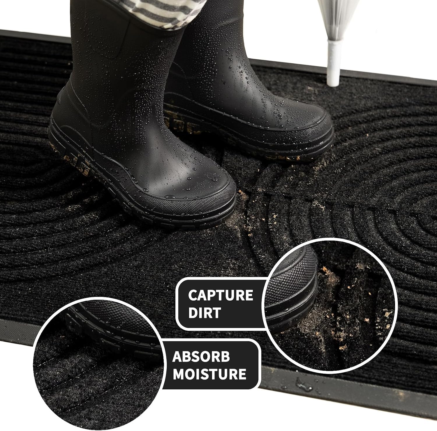 RORA Front Door Mat Outside Indoor Entrance, Heavy Duty Non Slip Welcome Doormat, Natural Rubber Floor Mat for Entryway, Patio, Garage, Porch, 29.5"x17", Black