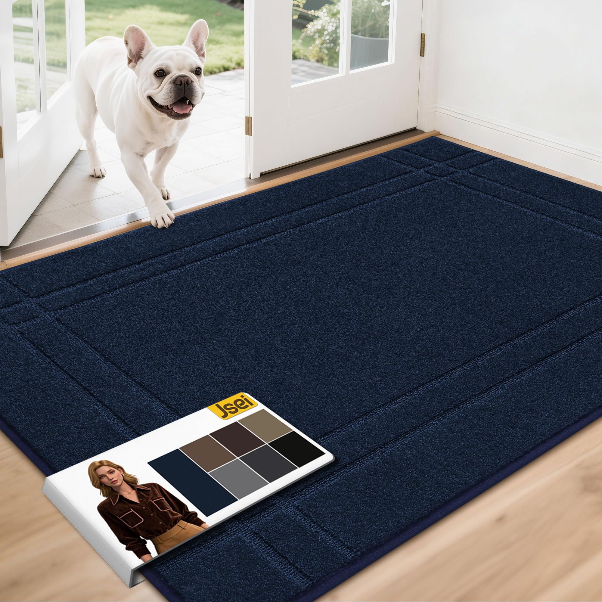 JSEI Entryway Rugs Doormat 32"x48", Non-Slip Dirt Trapper Door Mats Indoor, Washable Absorbent and Stain Resist Welcome Floor Mat for Front Door, Dog Door Mat, Dirty Wet Shoes & Paws, Navy Blue