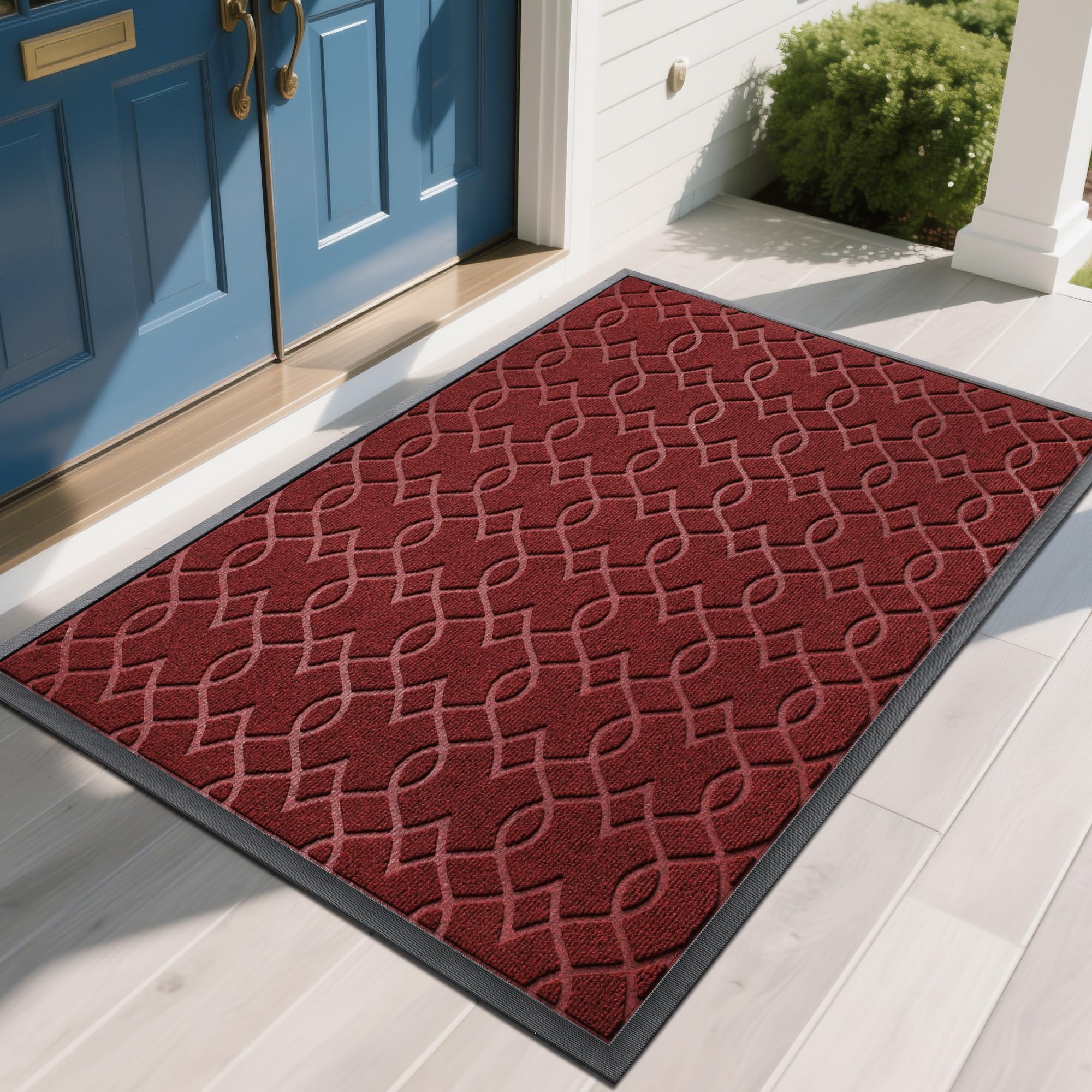 Yimobra Outdoor Mats for Front Door 29.5x17, All-Season Waterproof Doormat Outdoor Entrance, Heavy Duty Non-Slip Outside Door Mat for Garage Patio Proch Entryway Indoor, Black