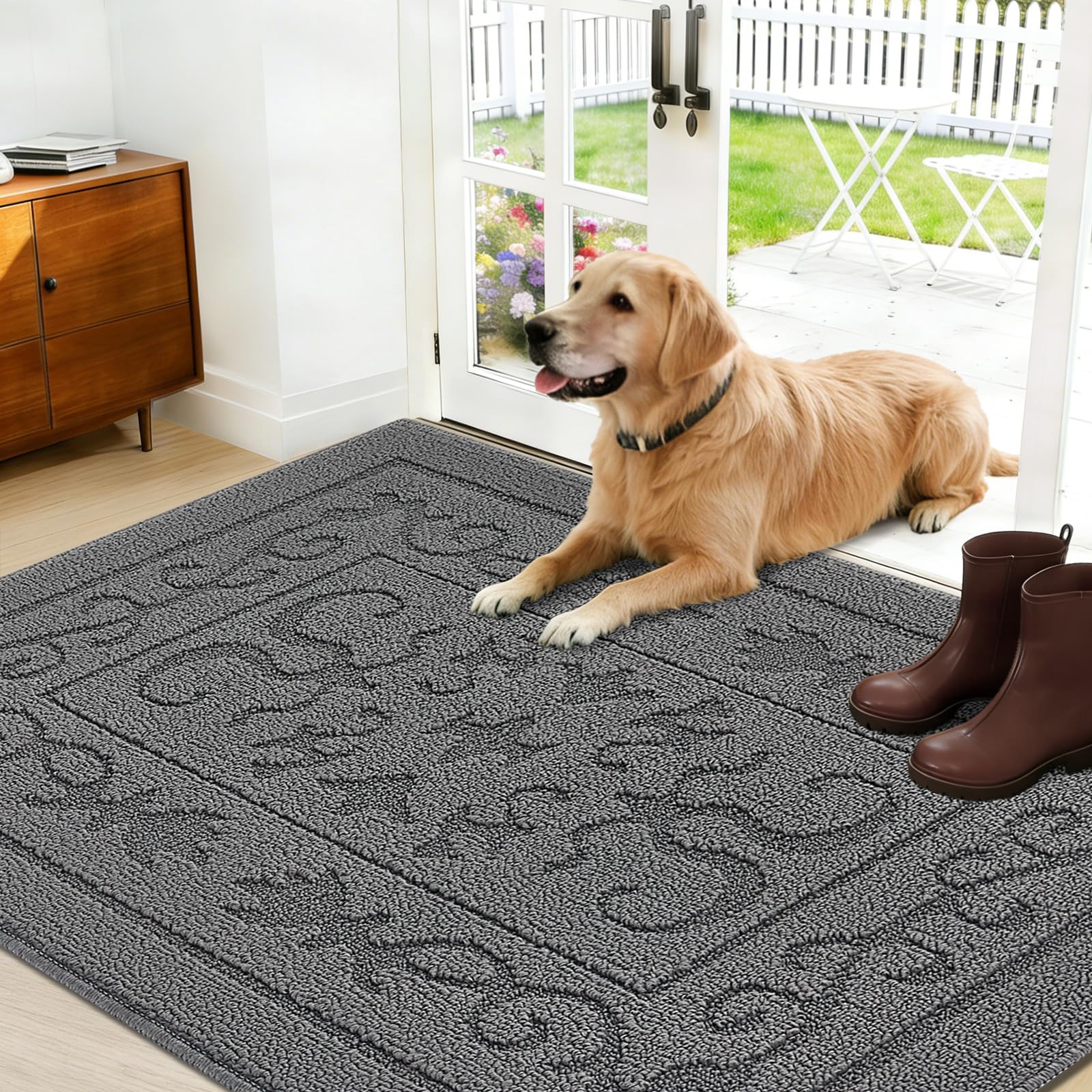 FONEYI Indoor Door Mat 24" x 36", Dirt Trapper Door Mats Non-Slip Entryway Rugs Washable, Absorbent Resist Dirt Welcome Mat, Low Profile Inside Floor Mats for Front Back Door and Entryway, Grey