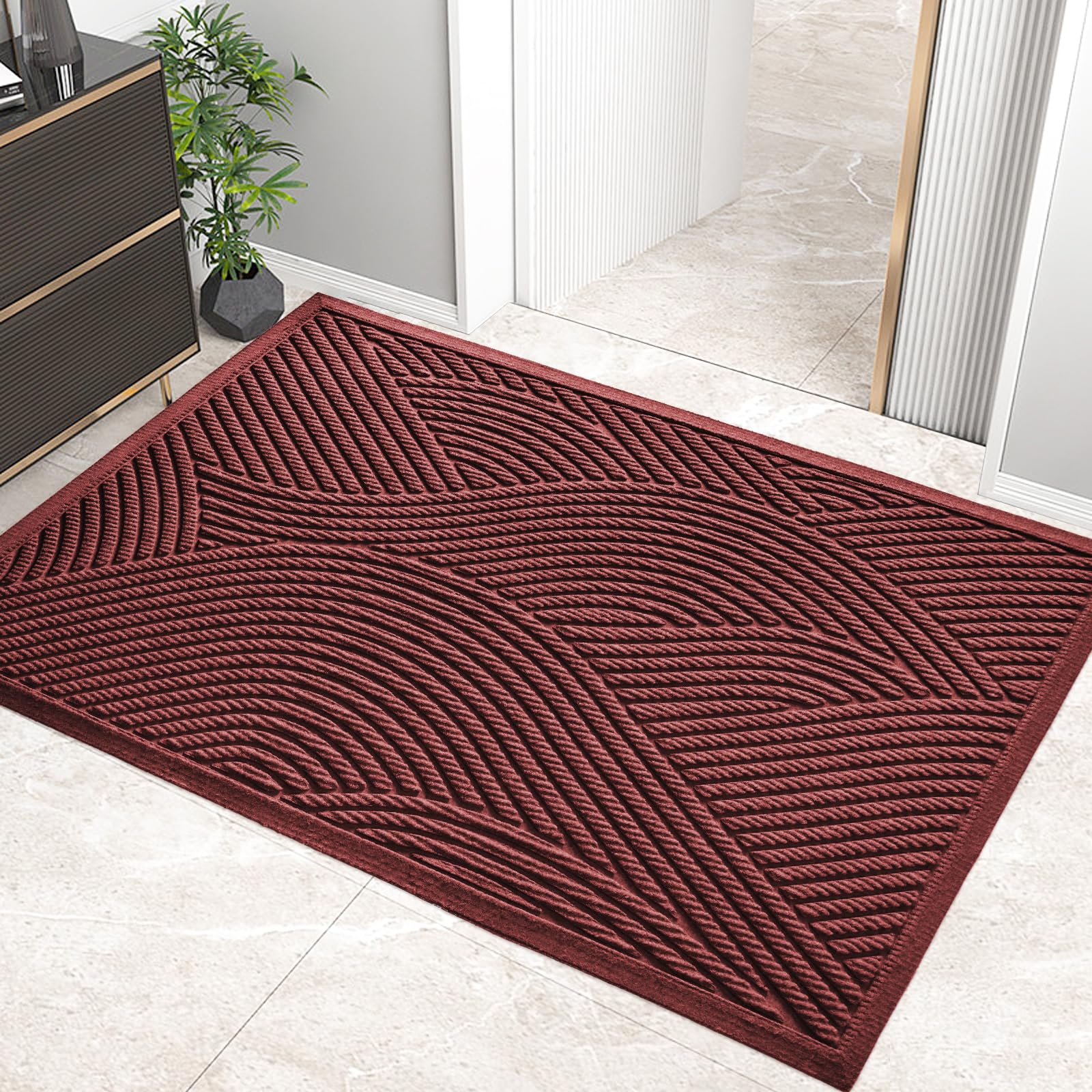 HIYARD Sturdy Front Door Mat, Absorbent Muddy Dirt Resist Welcome Door Mats Outdoor Indoor, Stain and Fade Resistant, Non-Slip Backing Entry Mat Low Profile Doormat for Entryway, 29×17, Beige