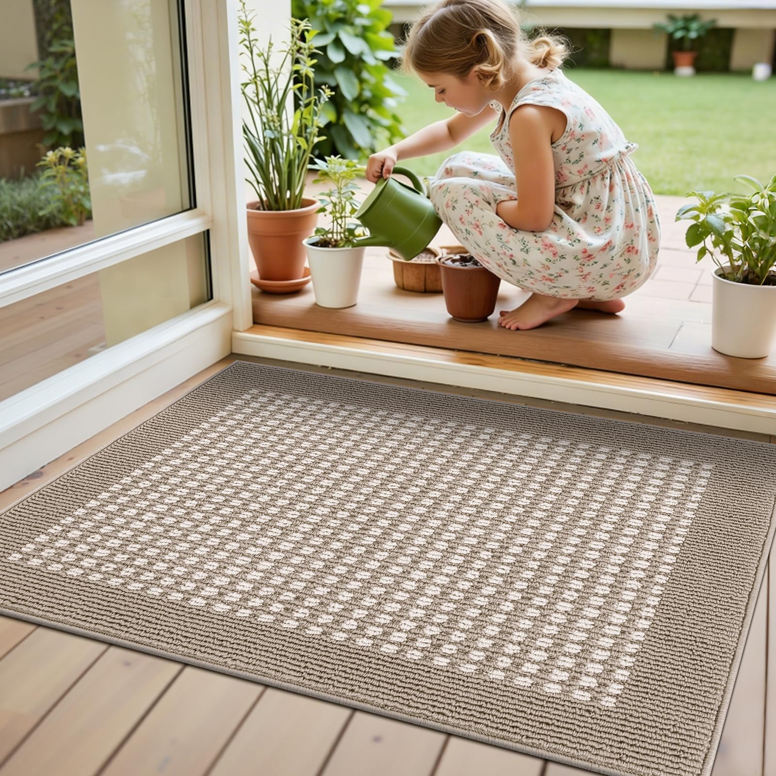 Ileading Indoor Door Mat 3x5ft Absorbent Dog Mats for Muddy Paws,Machine Washable Small Living Room Area Rug with Non-Slip Rubber Backing Low-Profile Inside Carpet for Hallway,Kitchen
