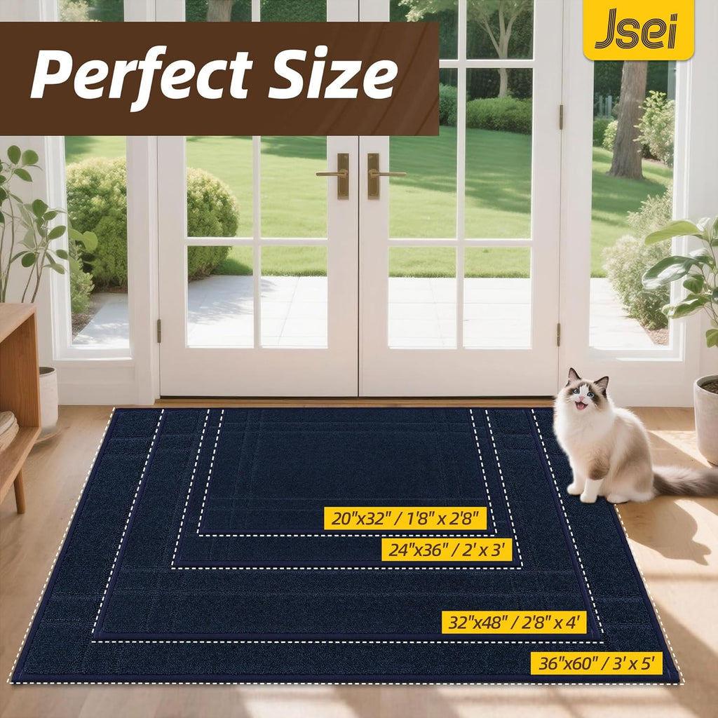 JSEI Entryway Rugs Doormat 32"x48", Non-Slip Dirt Trapper Door Mats Indoor, Washable Absorbent and Stain Resist Welcome Floor Mat for Front Door, Dog Door Mat, Dirty Wet Shoes & Paws, Navy Blue