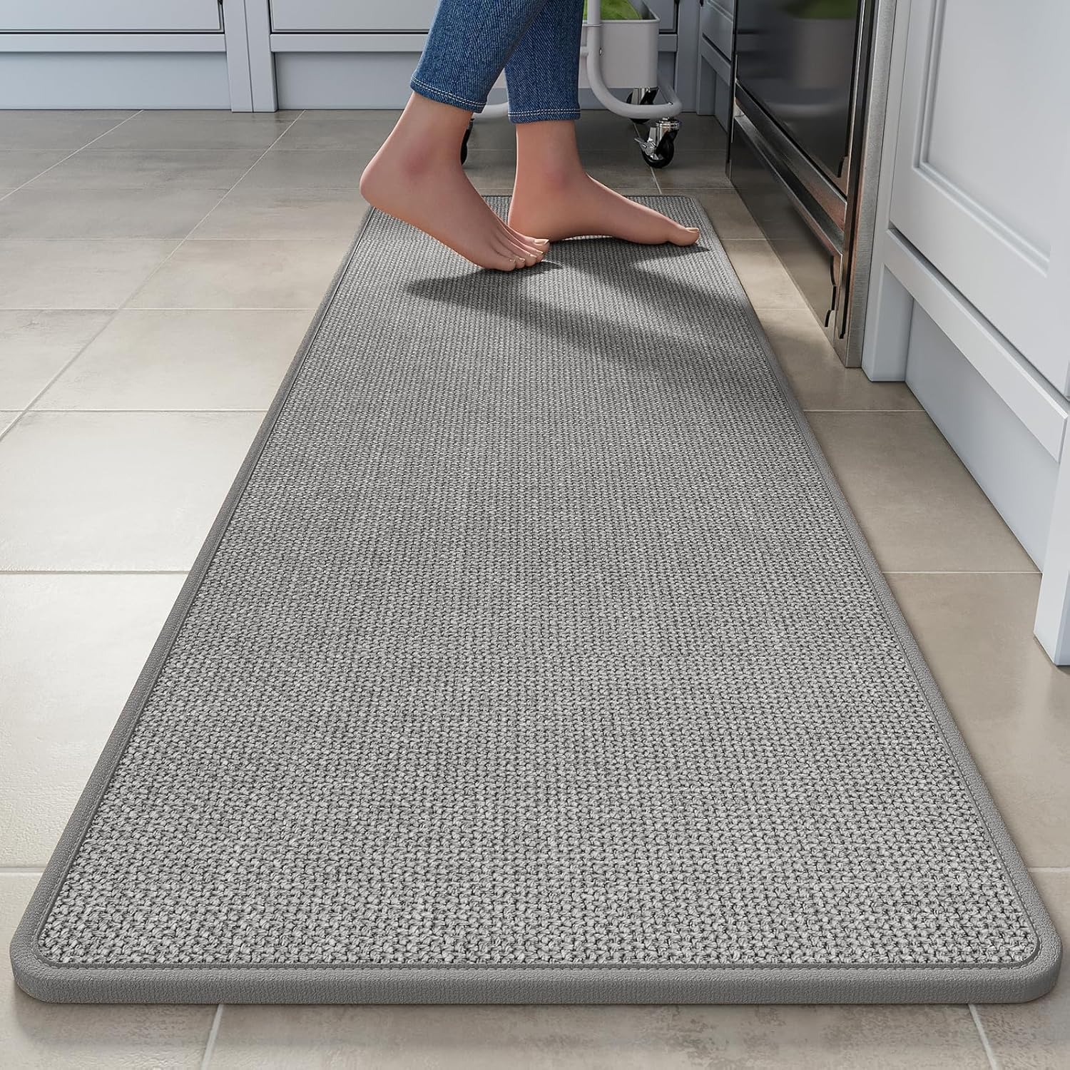 YDKGL Water Absorbent Runner Rugs for Kitchen, Kitchen Mat in Front of Sink, Oil Absorbent Kitchen Mats for Floor,Non-Slip Kitchen Rugs,Durable Kitchen Mats，17x30 Gray Kitchen Rugs,