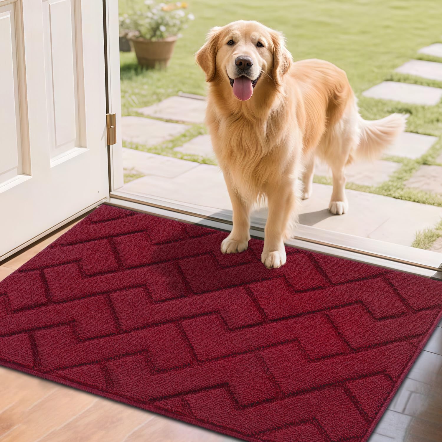 hicorfe Indoor Doormat,Front Back Door Mat Rubber Backing Non Slip Door Mats 24"x35" Absorbent Resist Dirt Entrance Doormat Inside Floor Mats for Entryway Washable Low-Profile (Navy Blue)