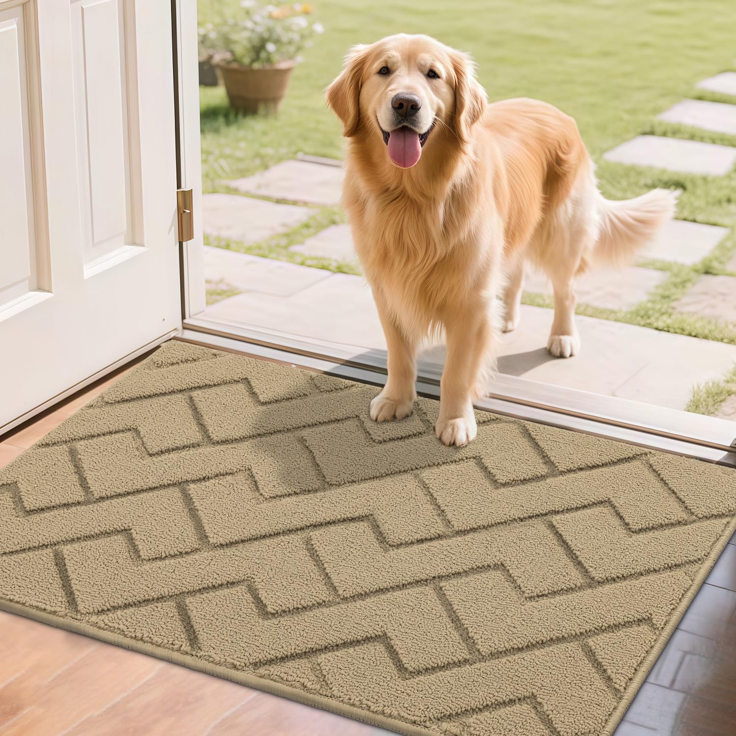 hicorfe Indoor Doormat,Front Back Door Mat Rubber Backing Non Slip Door Mats 24"x35" Absorbent Resist Dirt Entrance Doormat Inside Floor Mats for Entryway Washable Low-Profile (Navy Blue)