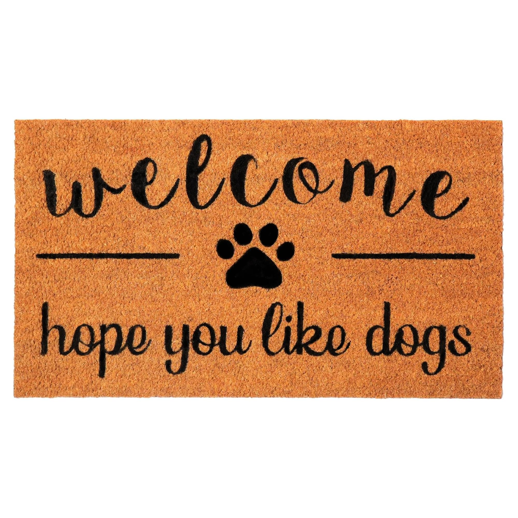 Coir Doormat, Front Doormat with Non-Slip PVC Backing, Printed Indoor Outdoor Welcome Mats for Home & Office, Door Mat, Entrance Mats with Paws Print, 30”x17”, Beige & Black