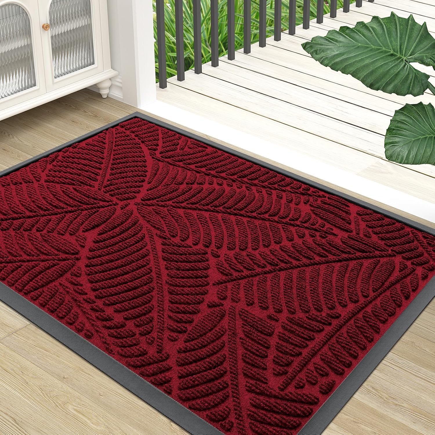 Colorxy Waterproof Doormat, Sturdy Natural Rubber Front Indoor Mat, Non Slip Low Profile Indoor Outdoor Door Mats, Stain and Fade Resistant Floor Mat, Easy Clean Patio Entrance Mat, 30''x17'', Black