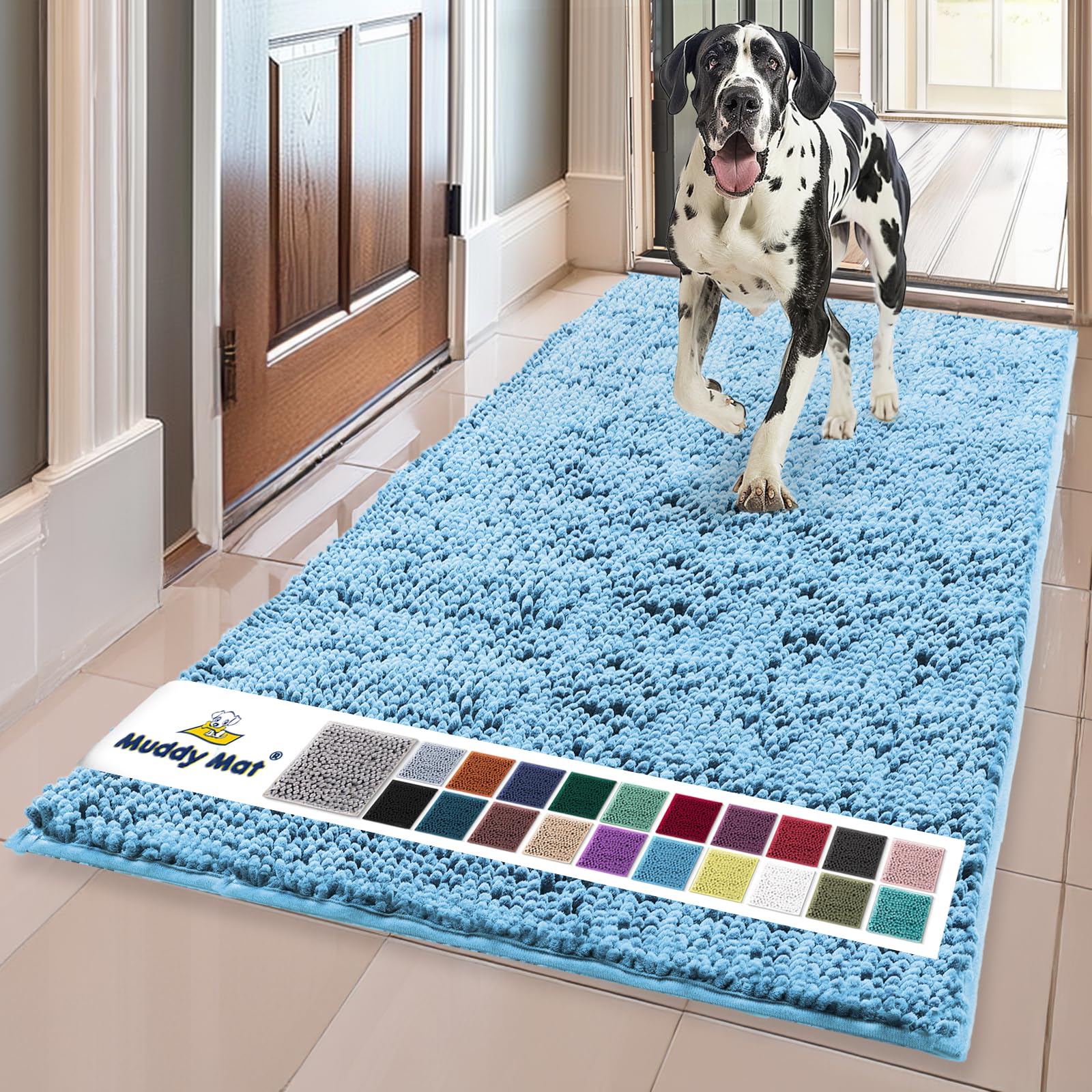 Muddy Mat® | Super Absorbent Door Mat Indoor, Microfiber Quick Dry Chenille Entryway Rug, Non-Slip Front Door Mat, Indoor Mats for Entryway, Machine Washable Pet Rug, Black 30"x19"
