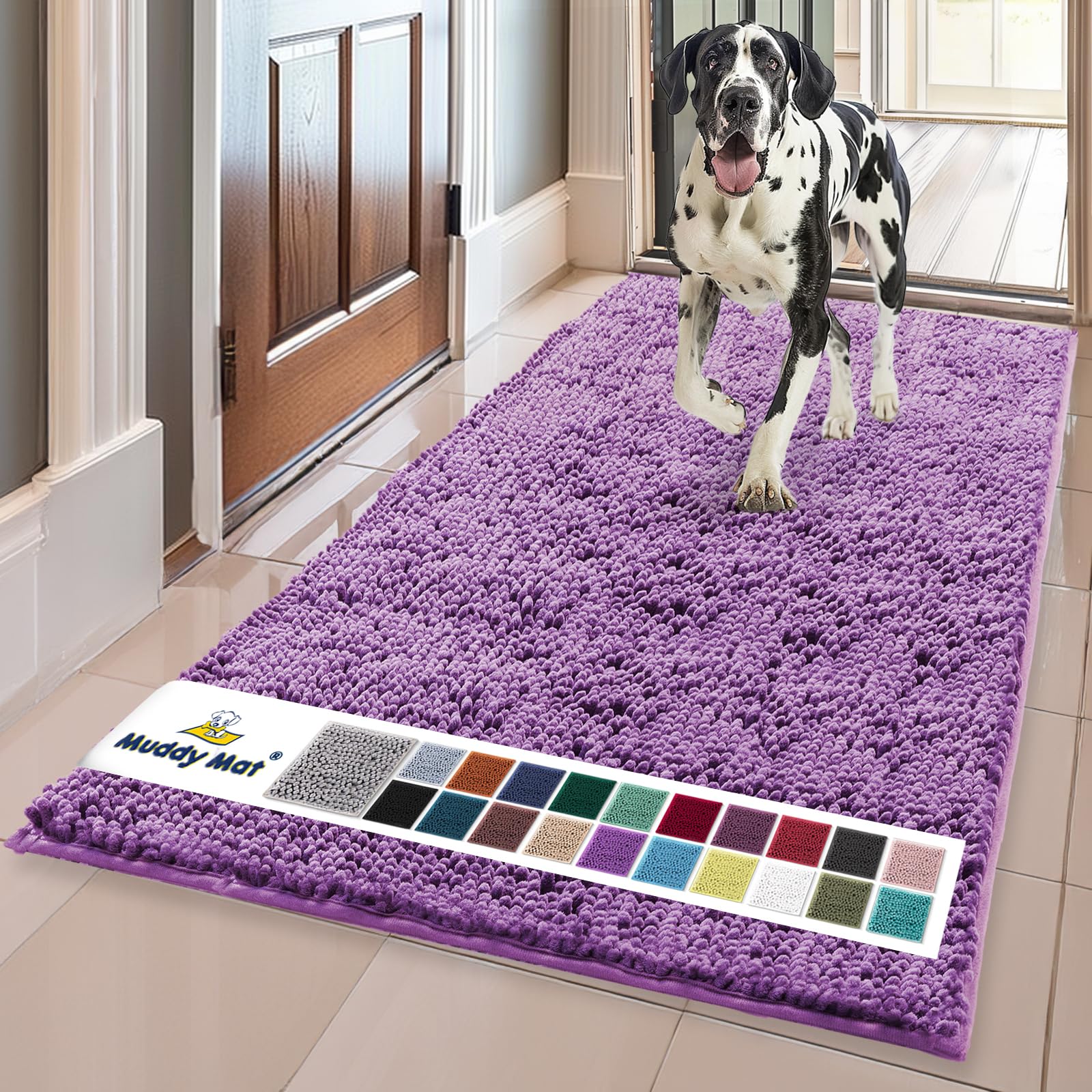 Muddy Mat® | Super Absorbent Door Mat Indoor, Microfiber Quick Dry Chenille Entryway Rug, Non-Slip Front Door Mat, Indoor Mats for Entryway, Machine Washable Pet Rug, Black 30"x19"