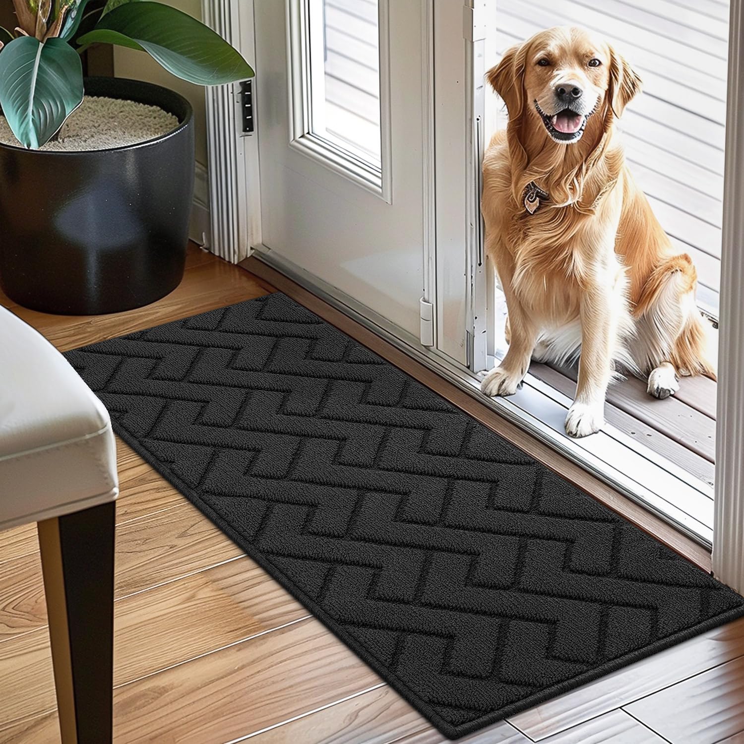 hicorfe Indoor Doormat,Front Back Door Mat Rubber Backing Non Slip Door Mats 24"x35" Absorbent Resist Dirt Entrance Doormat Inside Floor Mats for Entryway Washable Low-Profile (Navy Blue)