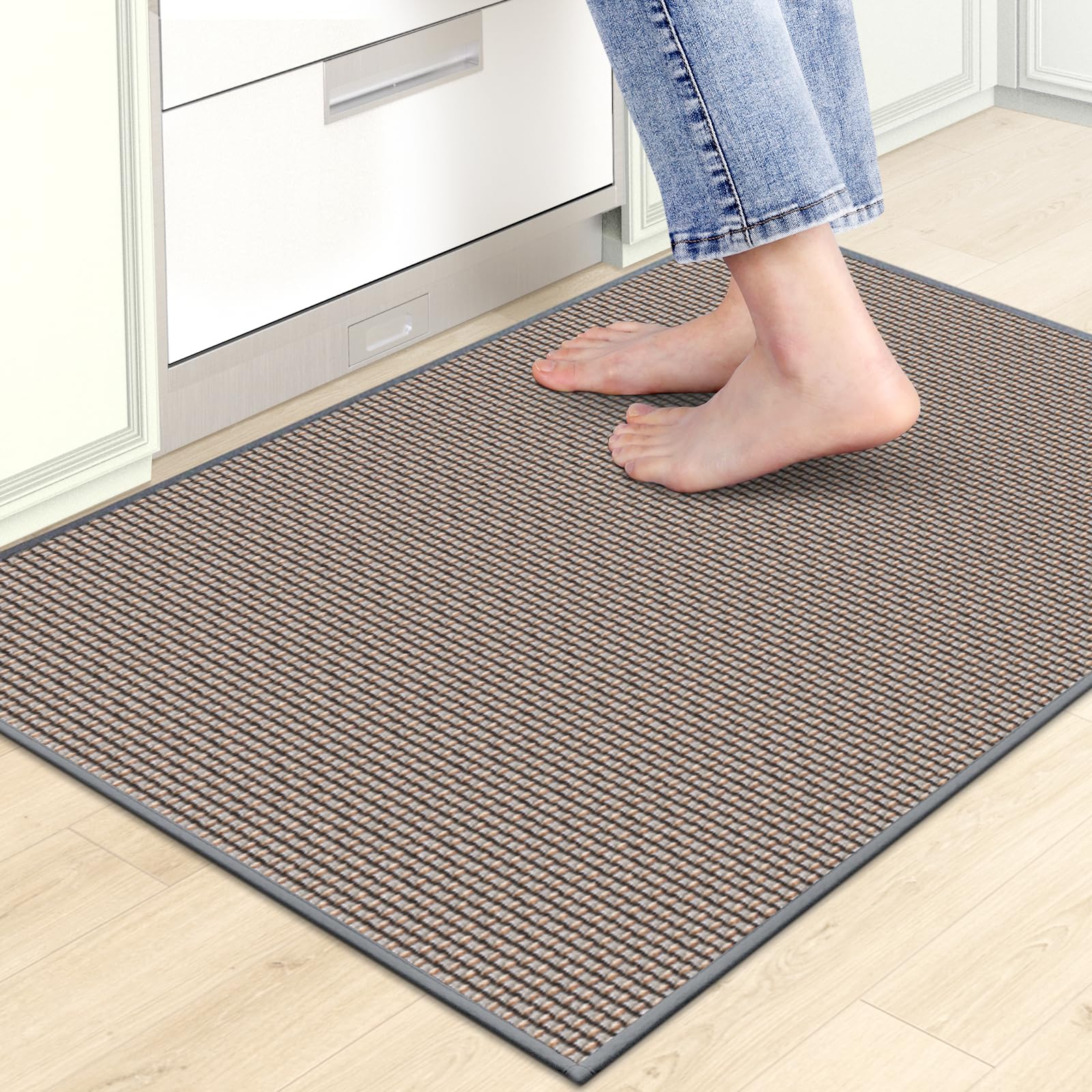 Kitchen Mats for Floor, Kitchen Rug, Nonskid, Washable, Absorbent Kitchen Runner Rug for in Front of Sink, Entryway, Rubber Backing Indoor Door Mat, Farmhouse Style Standing Mat, 17.3"x28", Grey