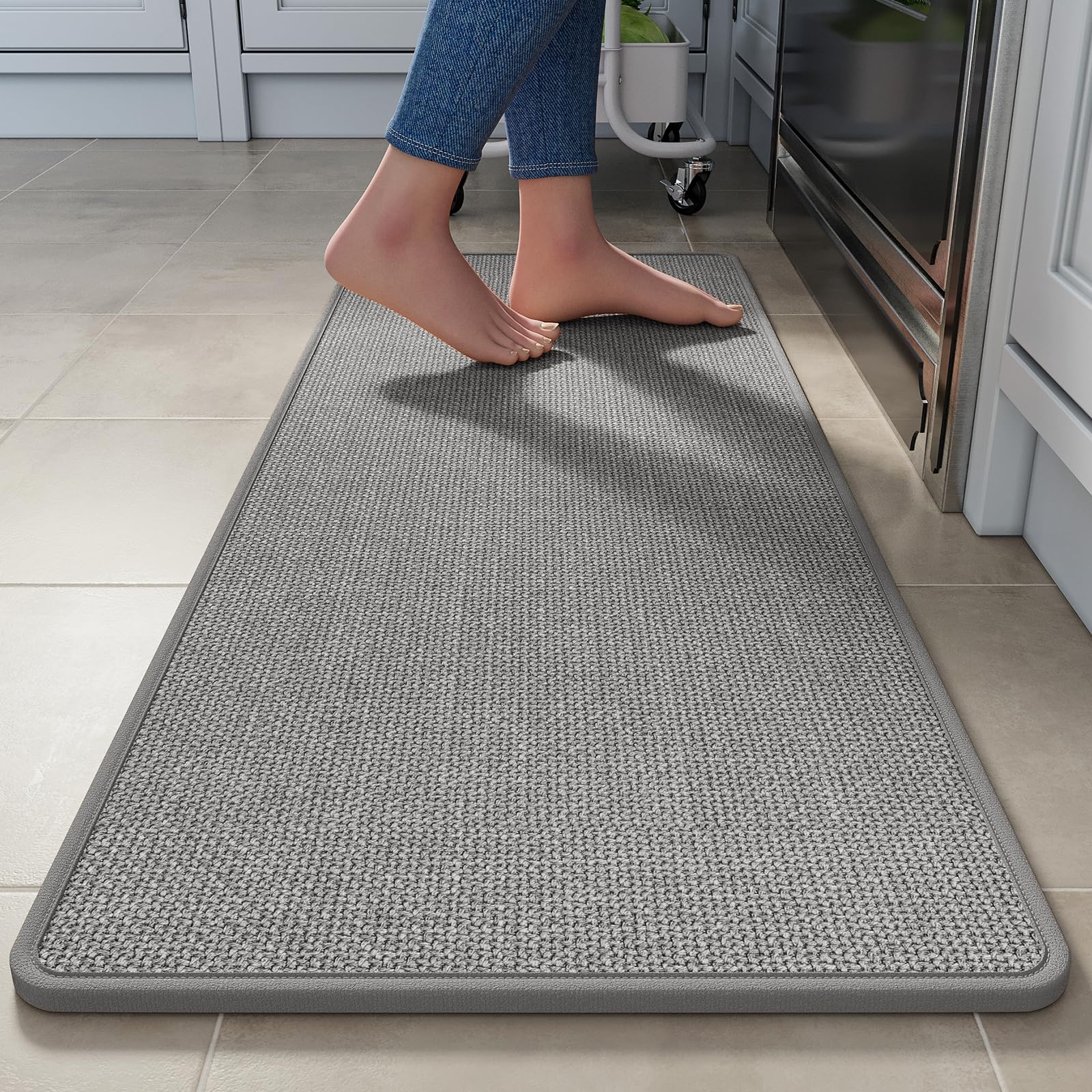 YDKGL Water Absorbent Runner Rugs for Kitchen, Kitchen Mat in Front of Sink, Oil Absorbent Kitchen Mats for Floor,Non-Slip Kitchen Rugs,Durable Kitchen Mats，17x30 Gray Kitchen Rugs,