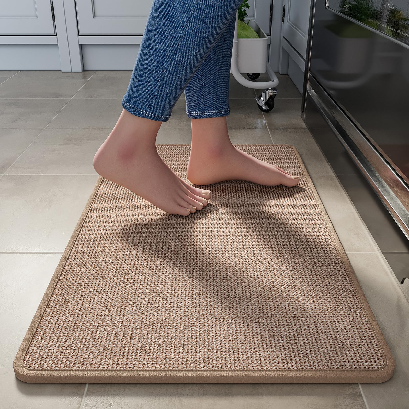 YDKGL Water Absorbent Runner Rugs for Kitchen, Kitchen Mat in Front of Sink, Oil Absorbent Kitchen Mats for Floor,Non-Slip Kitchen Rugs,Durable Kitchen Mats，17x30 Gray Kitchen Rugs,