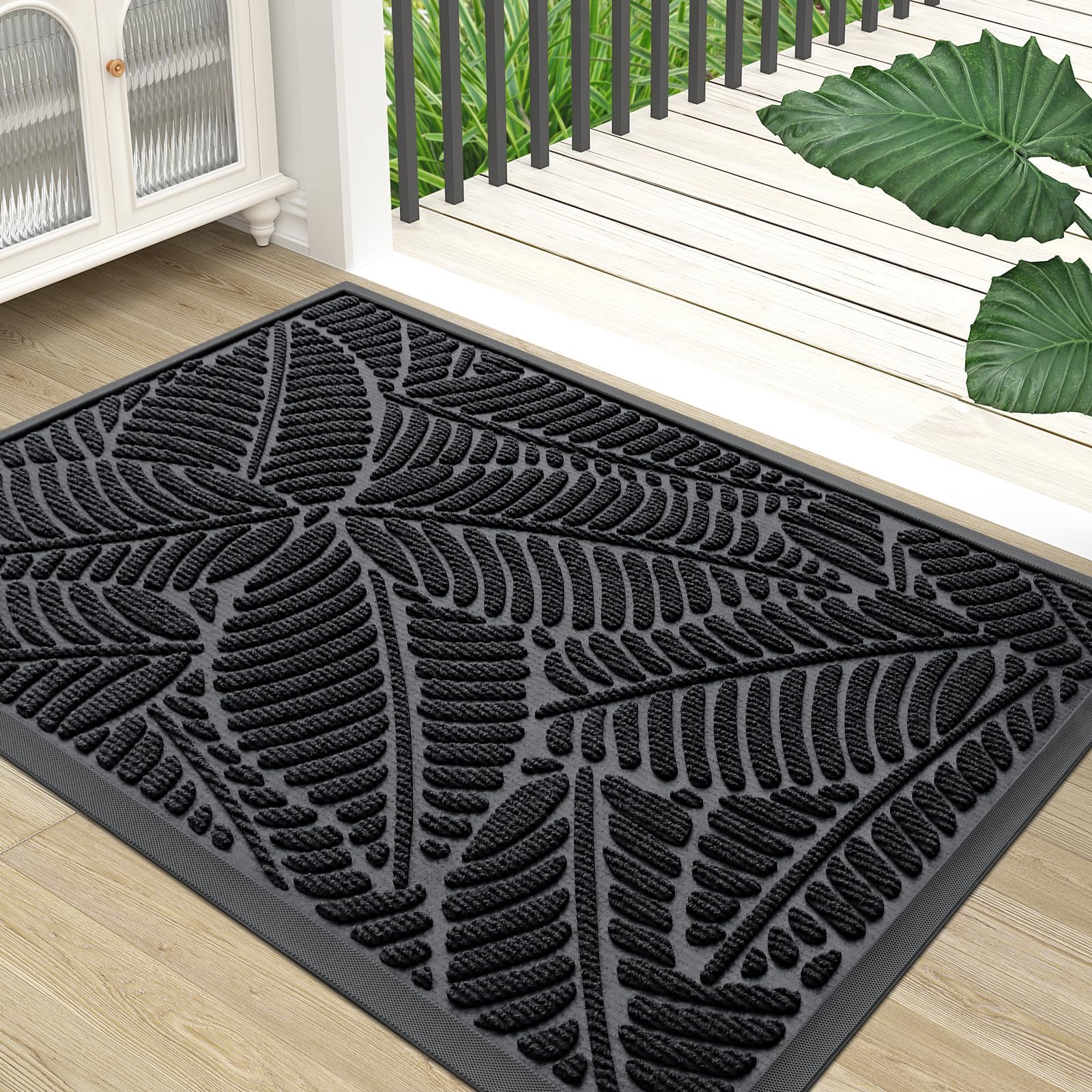 Colorxy Waterproof Doormat, Sturdy Natural Rubber Front Indoor Mat, Non Slip Low Profile Indoor Outdoor Door Mats, Stain and Fade Resistant Floor Mat, Easy Clean Patio Entrance Mat, 30''x17'', Black