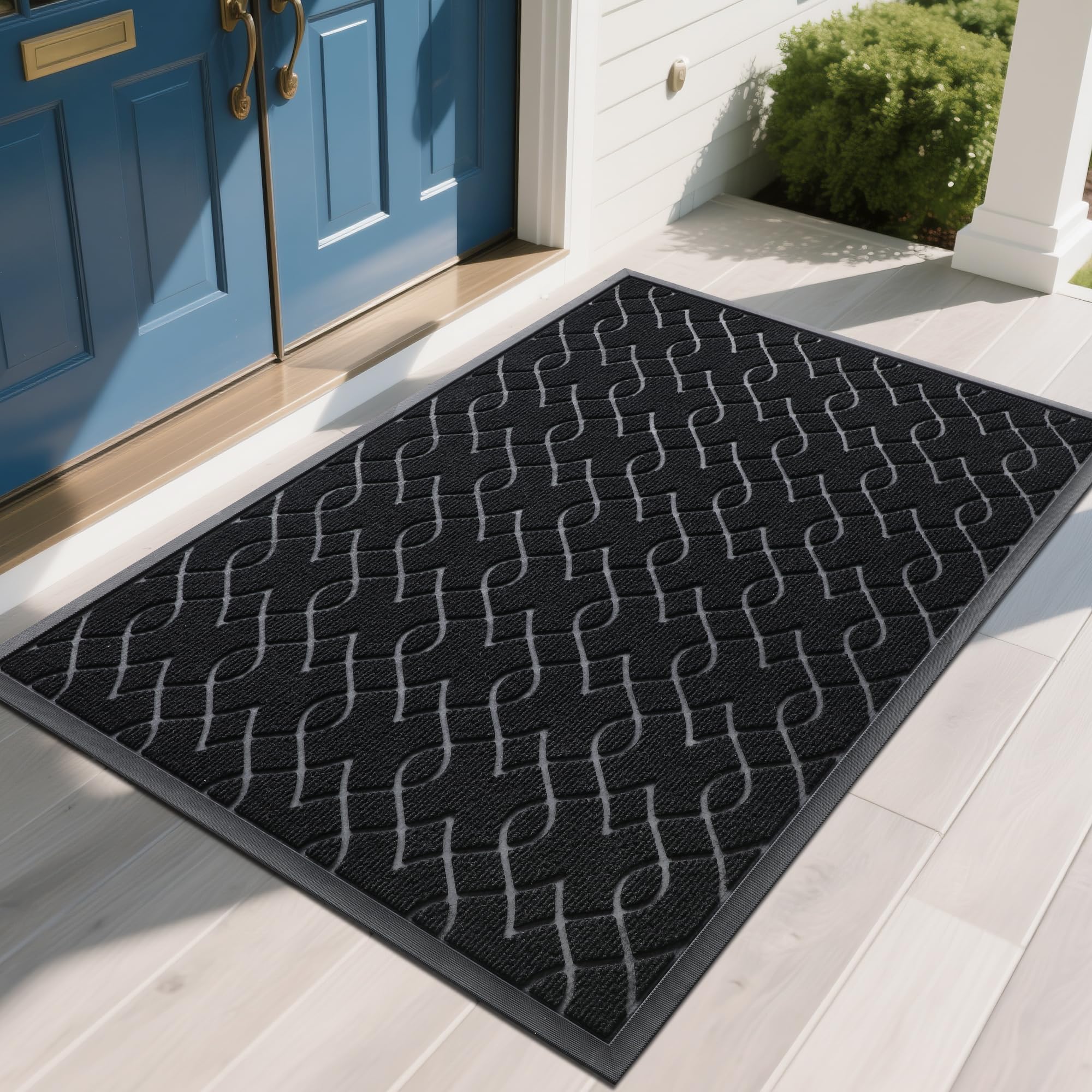 Yimobra Outdoor Mats for Front Door 29.5x17, All-Season Waterproof Doormat Outdoor Entrance, Heavy Duty Non-Slip Outside Door Mat for Garage Patio Proch Entryway Indoor, Black