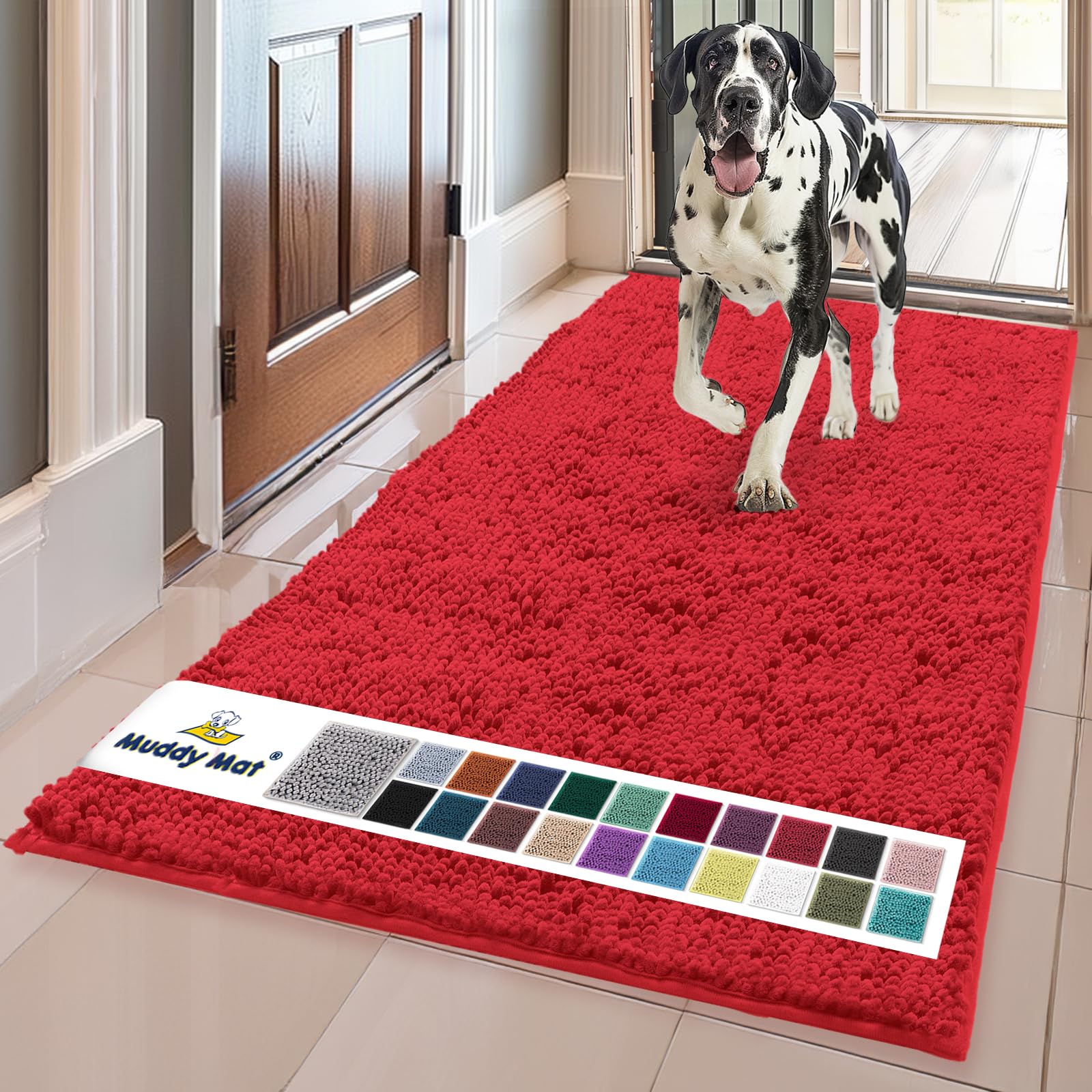 Muddy Mat® | Super Absorbent Door Mat Indoor, Microfiber Quick Dry Chenille Entryway Rug, Non-Slip Front Door Mat, Indoor Mats for Entryway, Machine Washable Pet Rug, Black 30"x19"