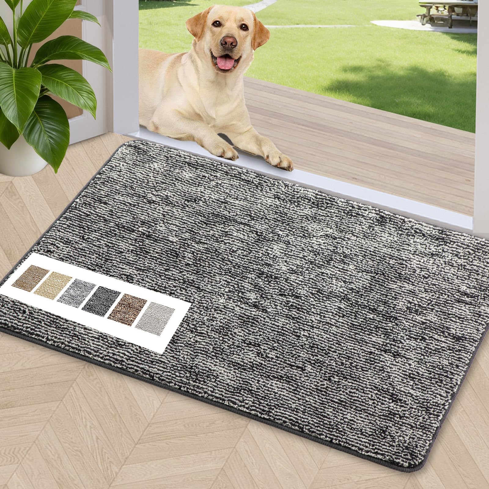 REFETONE Indoor Doormat, Front Door Mat 32"x40" Absorbent Rubber Backing Non Slip Door Mats, Washable Low-Profile Inside Floor Mat Door Rugs for Entryway, Resist Dirt Mud Mat for Dogs, Coffee/Brown