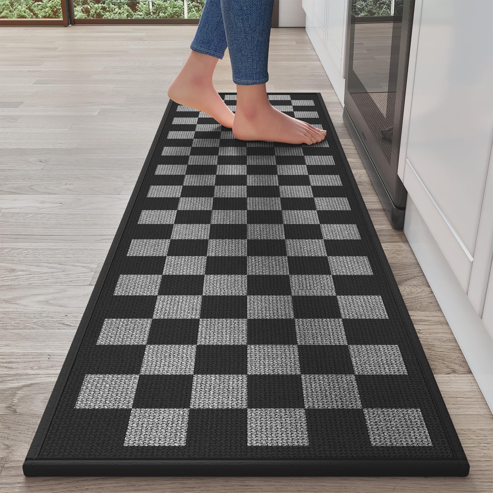 YDKGL Water Absorbent Runner Rugs for Kitchen, Kitchen Mat in Front of Sink, Oil Absorbent Kitchen Mats for Floor,Non-Slip Kitchen Rugs,Durable Kitchen Mats，17x30 Gray Kitchen Rugs,