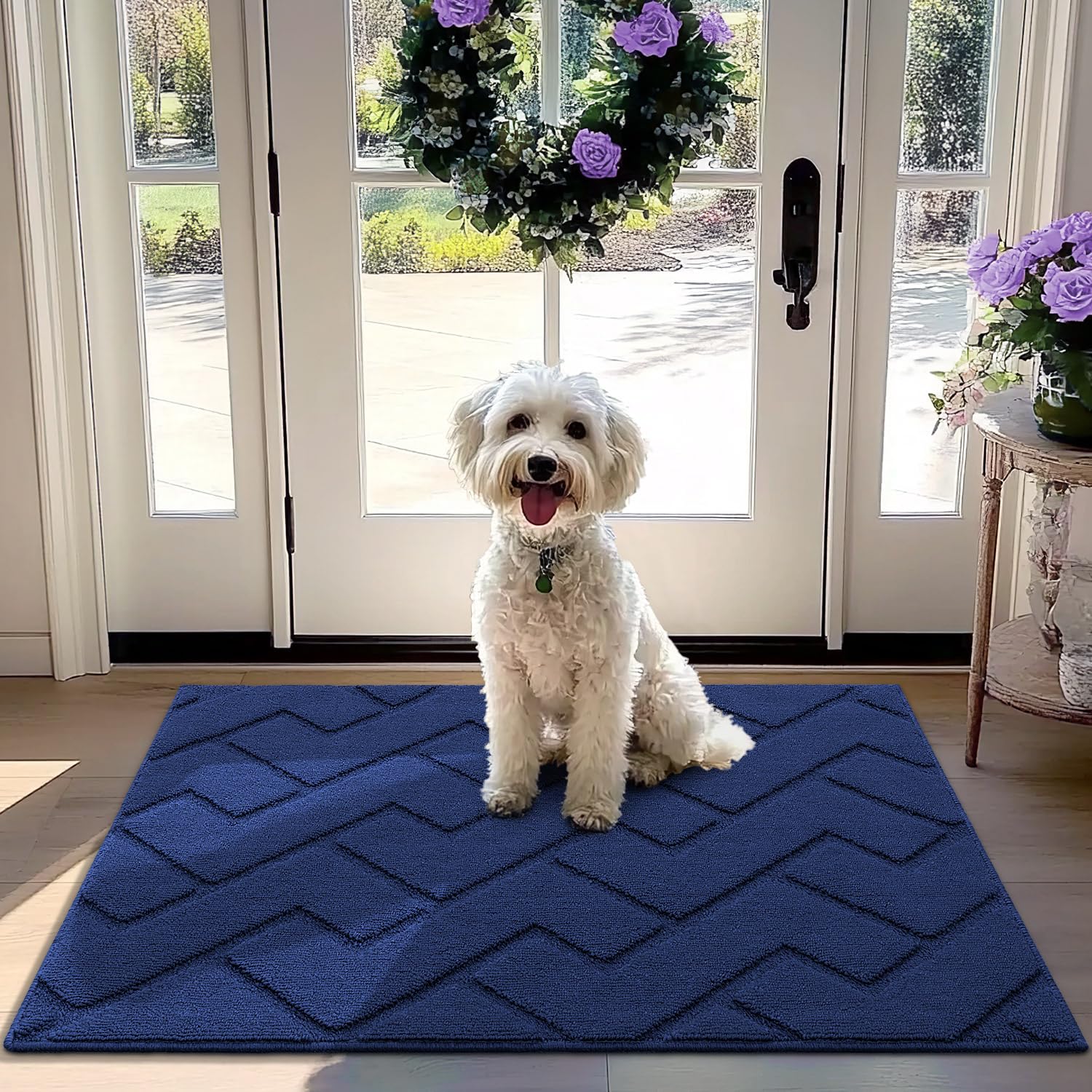 hicorfe Indoor Doormat,Front Back Door Mat Rubber Backing Non Slip Door Mats 24"x35" Absorbent Resist Dirt Entrance Doormat Inside Floor Mats for Entryway Washable Low-Profile (Navy Blue)