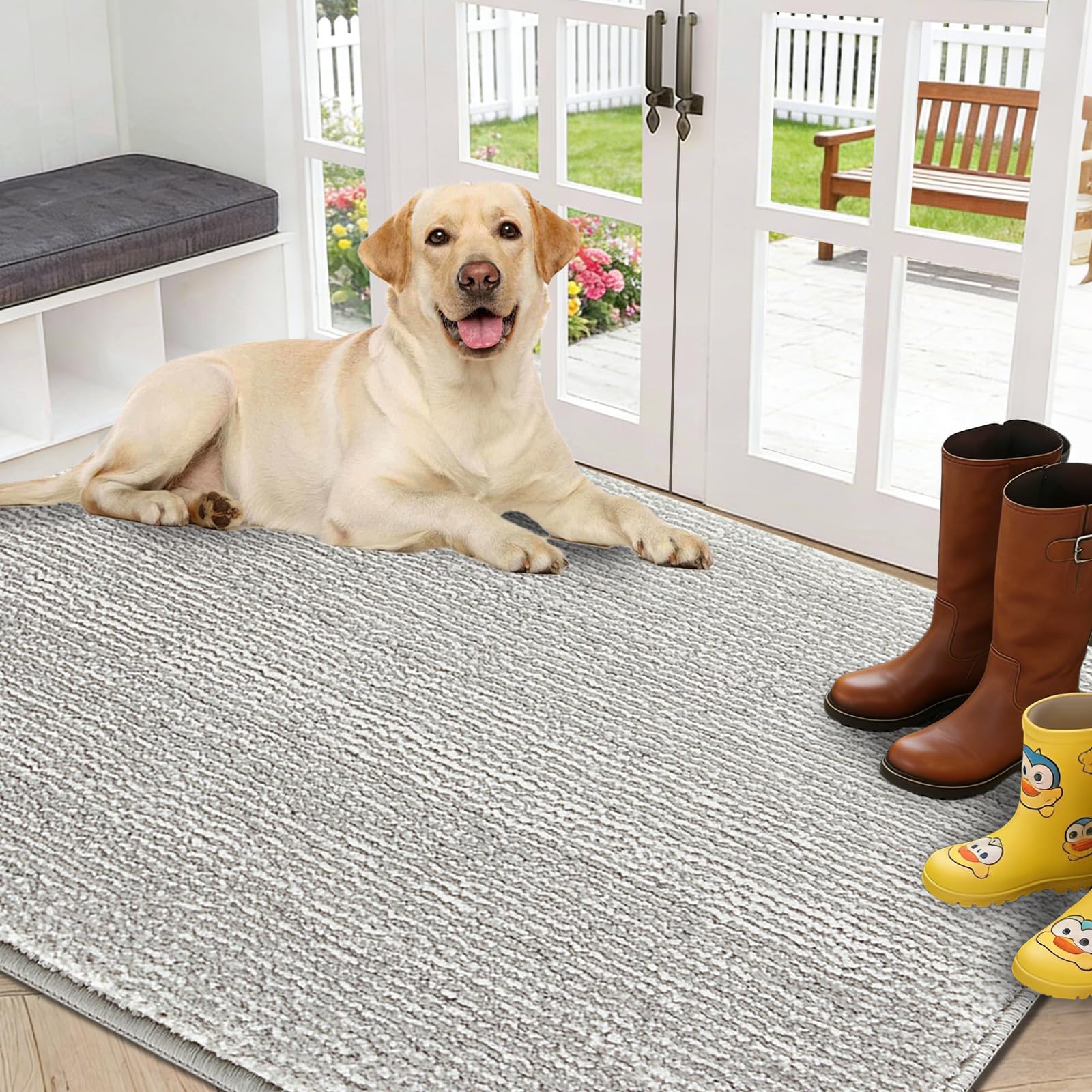 REFETONE Indoor Doormat, Front Door Mat 32"x40" Absorbent Rubber Backing Non Slip Door Mats, Washable Low-Profile Inside Floor Mat Door Rugs for Entryway, Resist Dirt Mud Mat for Dogs, Coffee/Brown