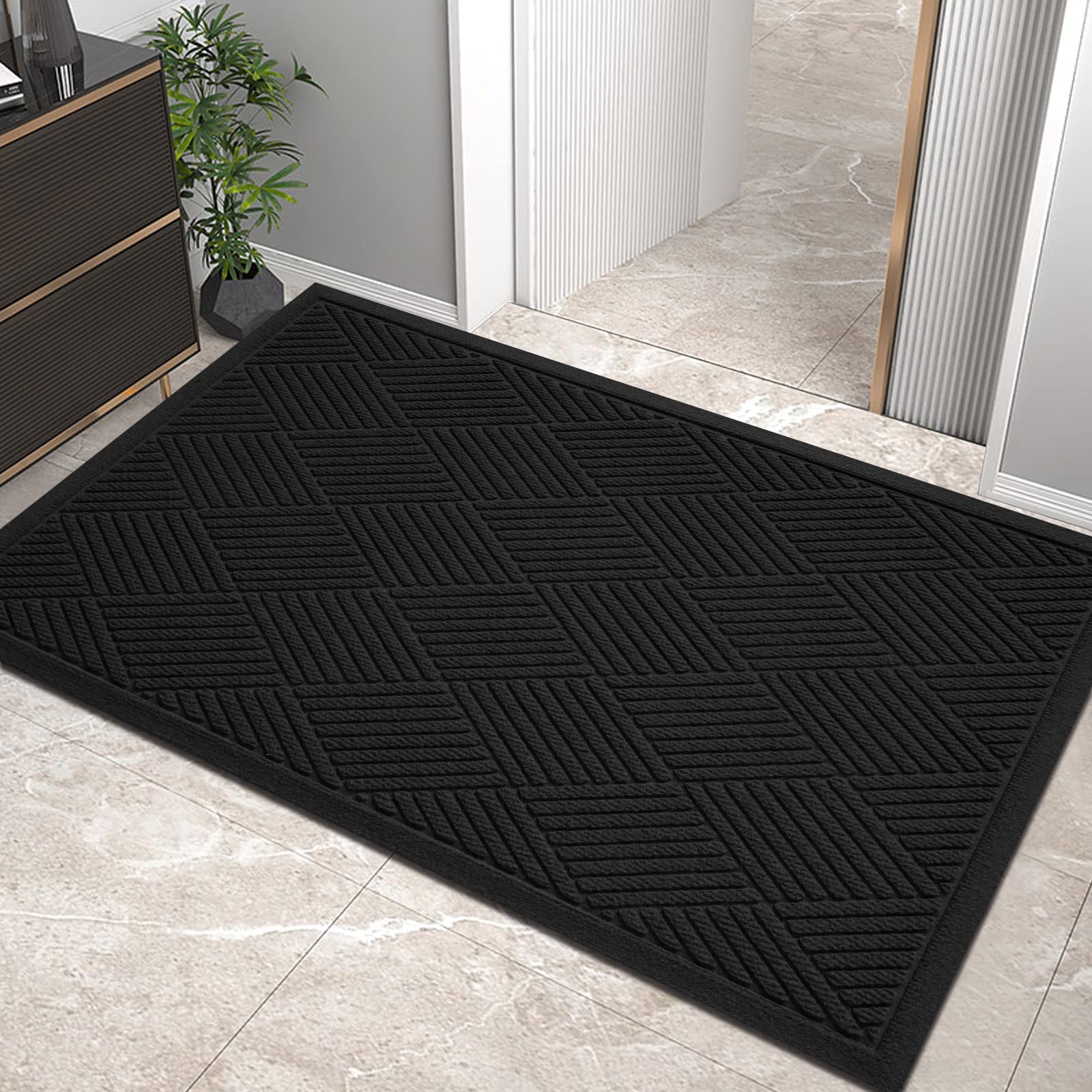 HIYARD Sturdy Front Door Mat, Absorbent Muddy Dirt Resist Welcome Door Mats Outdoor Indoor, Stain and Fade Resistant, Non-Slip Rubber Backing Low Profile Doormat for Entryway, 30×17, Beige