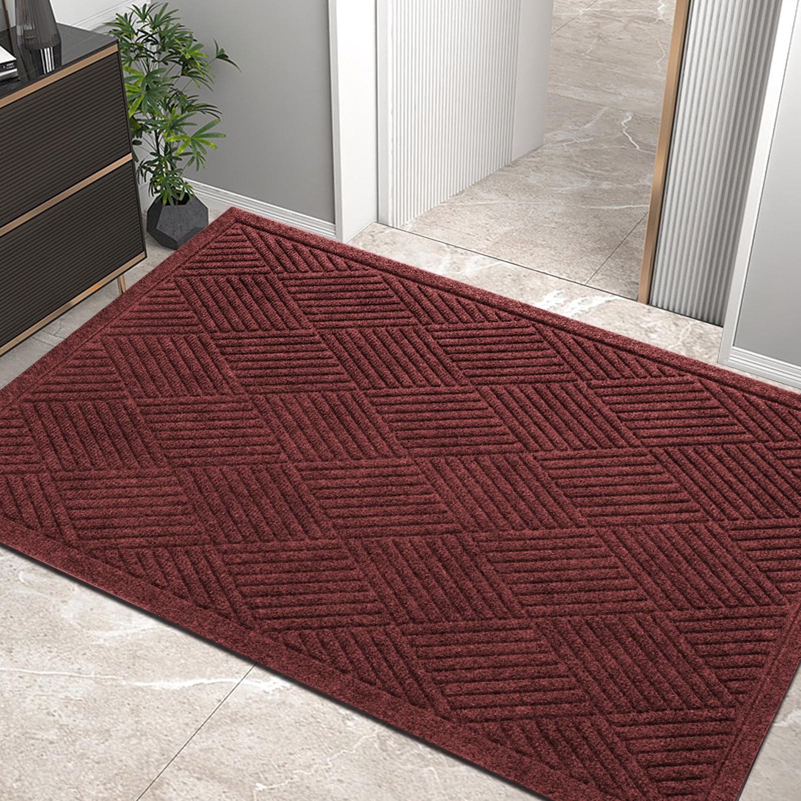 HIYARD Sturdy Front Door Mat, Absorbent Muddy Dirt Resist Welcome Door Mats Outdoor Indoor, Stain and Fade Resistant, Non-Slip Rubber Backing Low Profile Doormat for Entryway, 30×17, Beige
