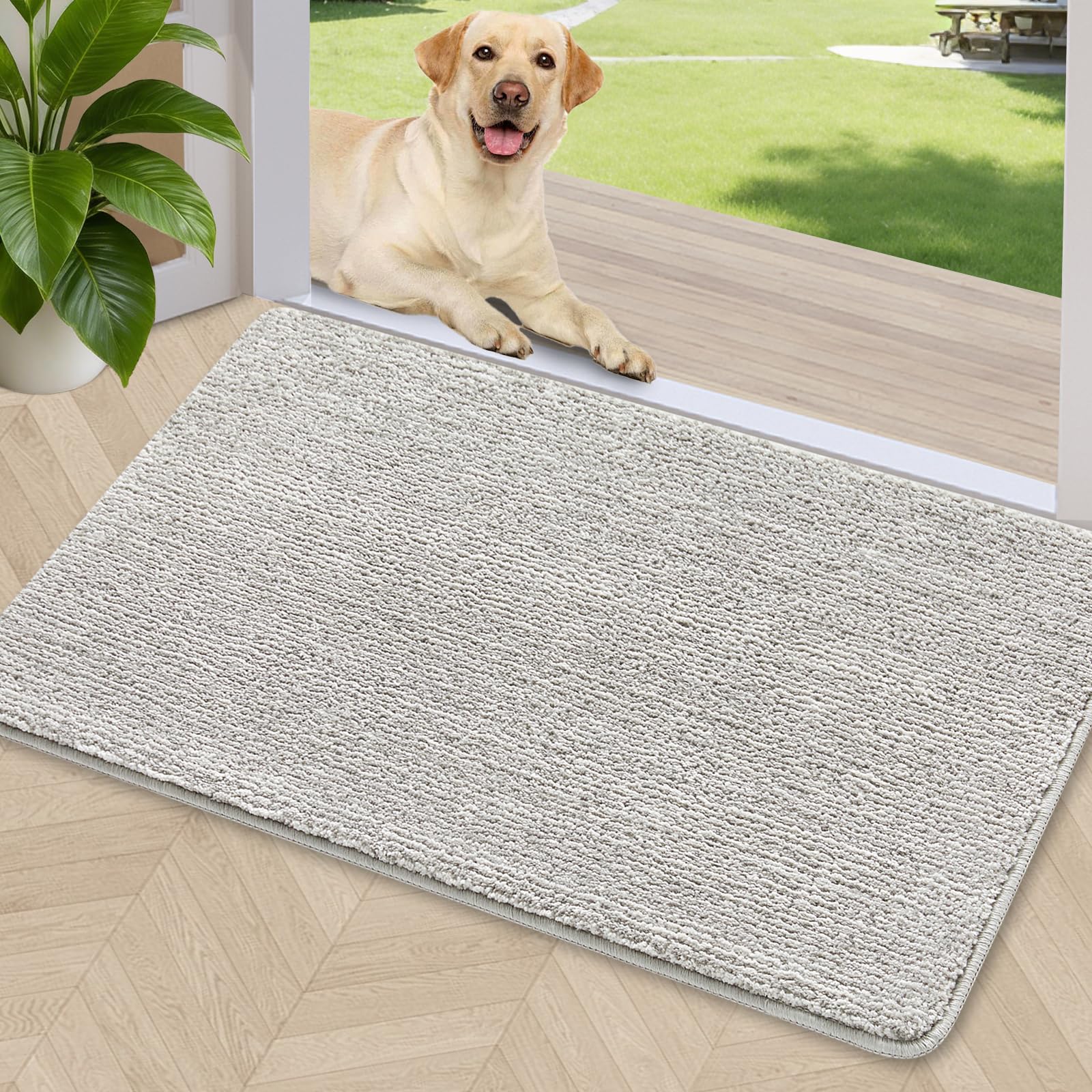 REFETONE Indoor Doormat, Front Door Mat 32"x40" Absorbent Rubber Backing Non Slip Door Mats, Washable Low-Profile Inside Floor Mat Door Rugs for Entryway, Resist Dirt Mud Mat for Dogs, Coffee/Brown