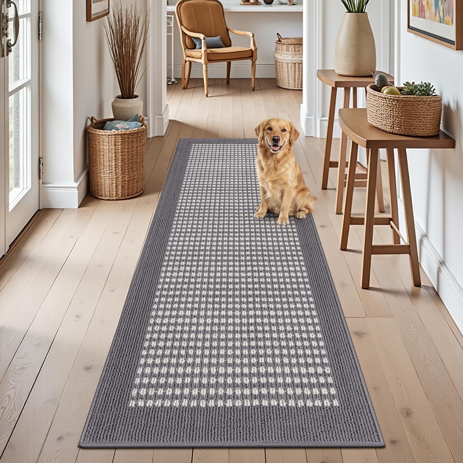 Ileading Indoor Door Mat 3x5ft Absorbent Dog Mats for Muddy Paws,Machine Washable Small Living Room Area Rug with Non-Slip Rubber Backing Low-Profile Inside Carpet for Hallway,Kitchen