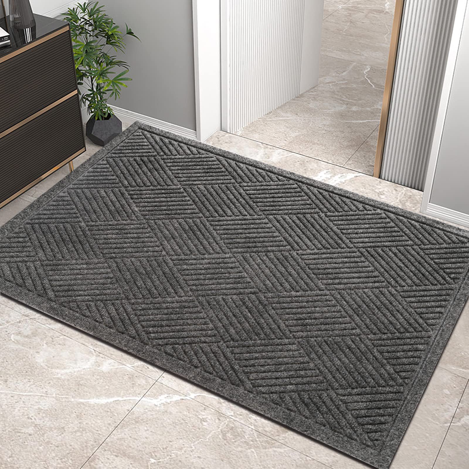 HIYARD Sturdy Front Door Mat, Absorbent Muddy Dirt Resist Welcome Door Mats Outdoor Indoor, Stain and Fade Resistant, Non-Slip Rubber Backing Low Profile Doormat for Entryway, 30×17, Beige