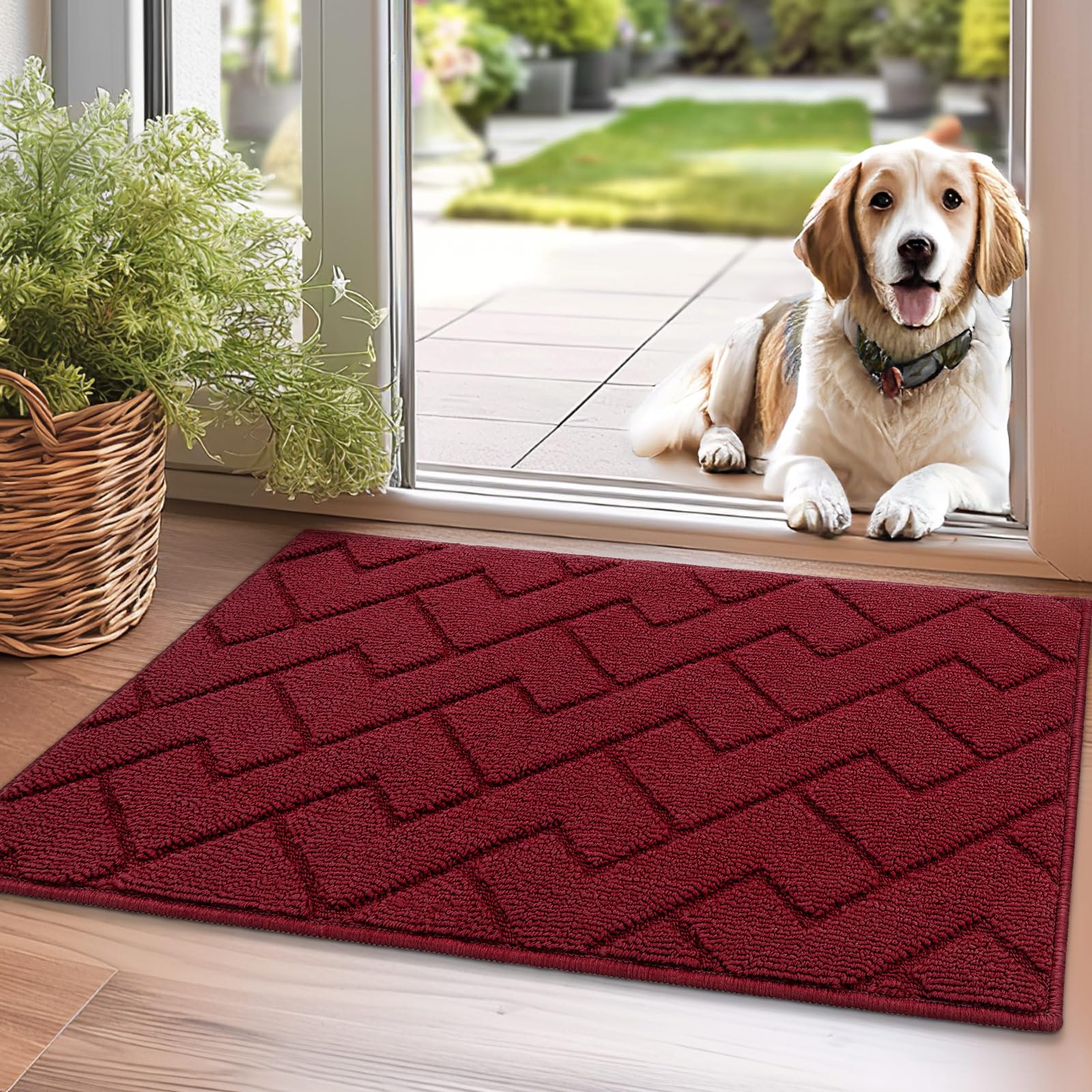 hicorfe Indoor Doormat,Front Back Door Mat Rubber Backing Non Slip Door Mats 24"x35" Absorbent Resist Dirt Entrance Doormat Inside Floor Mats for Entryway Washable Low-Profile (Navy Blue)