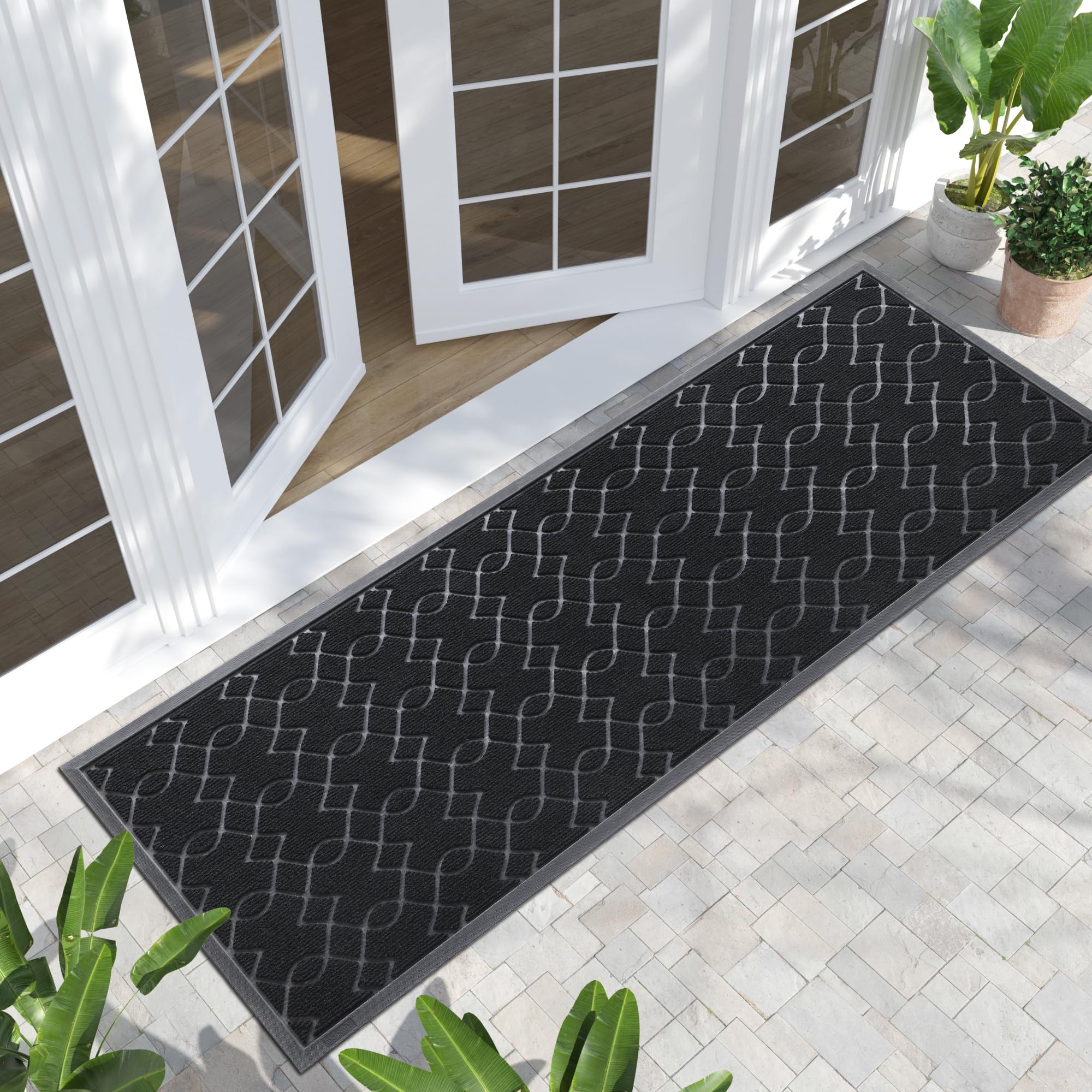 Yimobra Outdoor Mats for Front Door 29.5x17, All-Season Waterproof Doormat Outdoor Entrance, Heavy Duty Non-Slip Outside Door Mat for Garage Patio Proch Entryway Indoor, Black