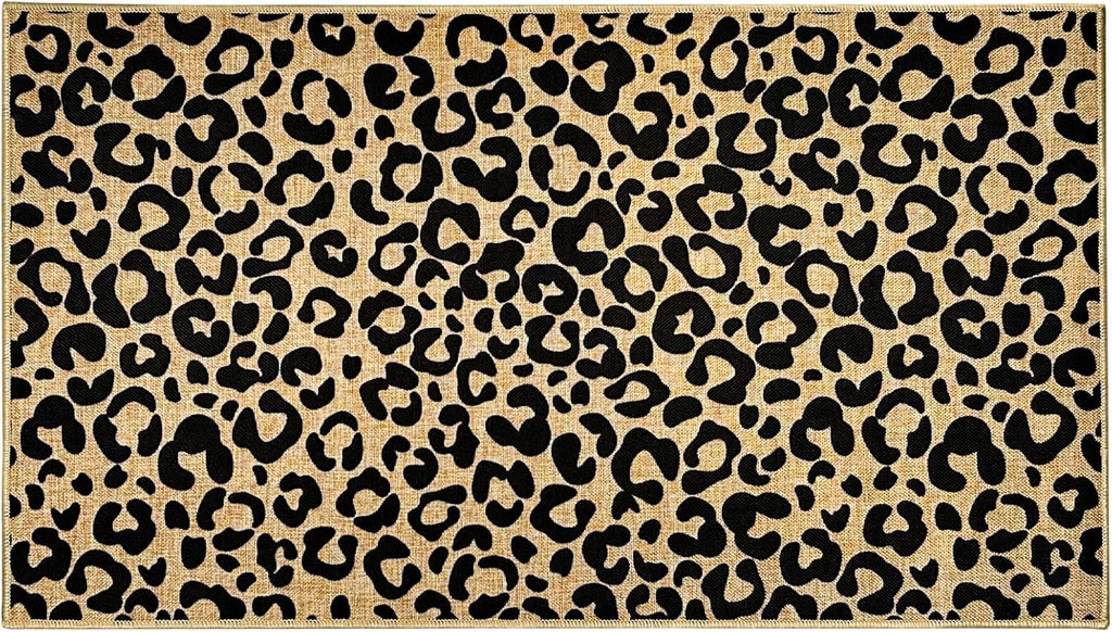 Leopard Print Doormat Black Welcome Door Mat Outdoor Indoor Entrance Floor Mat Non-Slip Entryway Carpet for Entryway Hallway Porch Washable Inside Outside Doormat for Home Decor