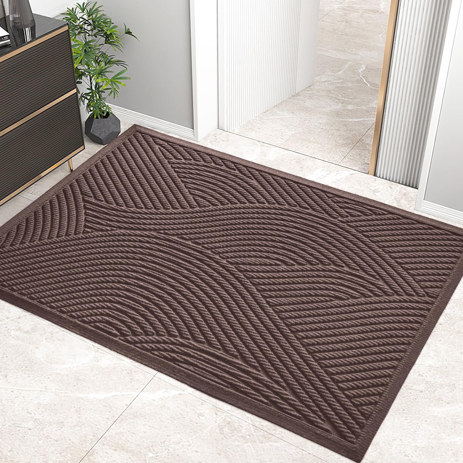 HIYARD Sturdy Front Door Mat, Absorbent Muddy Dirt Resist Welcome Door Mats Outdoor Indoor, Stain and Fade Resistant, Non-Slip Backing Entry Mat Low Profile Doormat for Entryway, 29×17, Beige