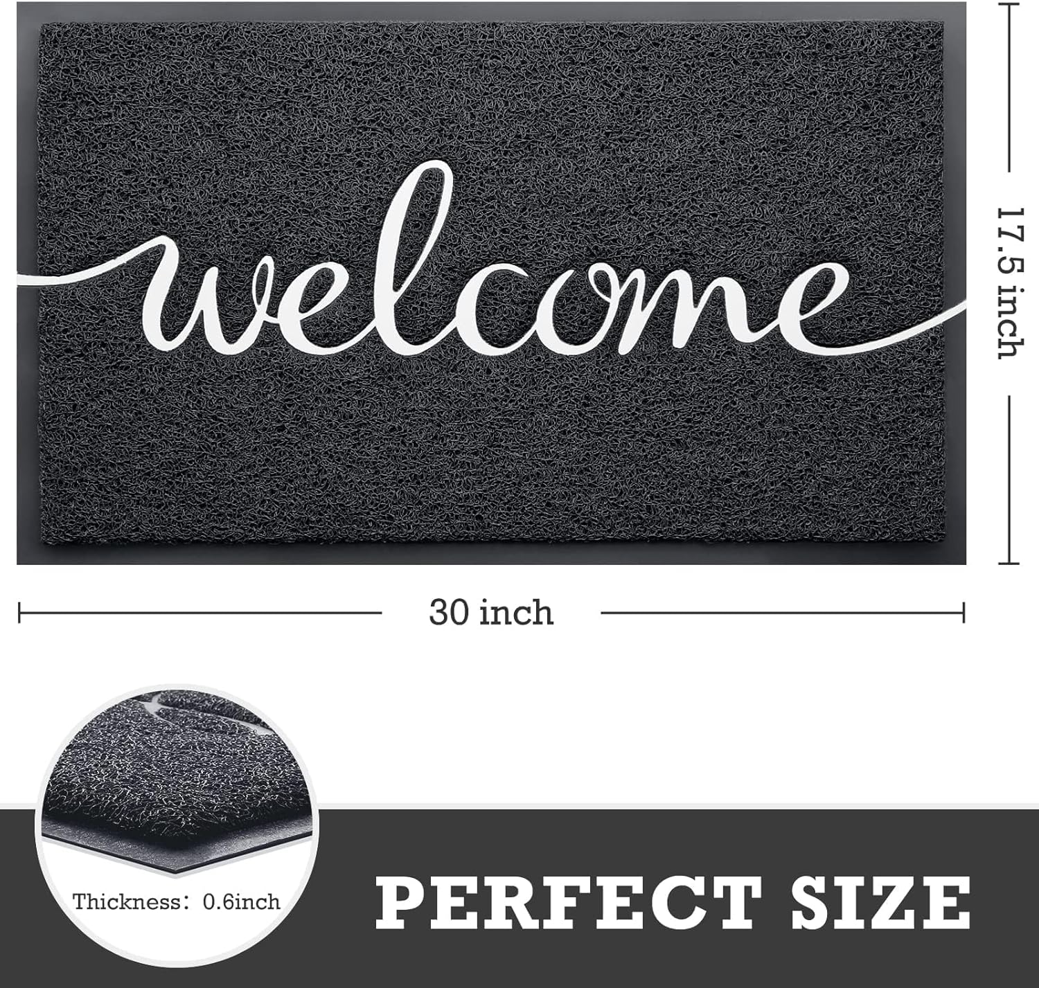 CozyBounty Black Door Mat Welcome Mats Outdoor Indoor Non-Slip Doormat for Entryway Low-Profile Floor Mat for Yard, Garage, High Traffic Areas (30"x17.5", Black)