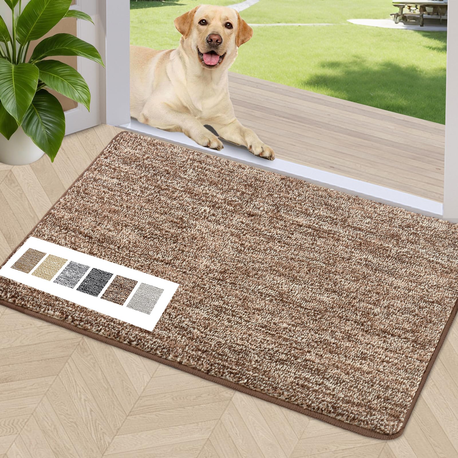 REFETONE Indoor Doormat, Front Door Mat 32"x40" Absorbent Rubber Backing Non Slip Door Mats, Washable Low-Profile Inside Floor Mat Door Rugs for Entryway, Resist Dirt Mud Mat for Dogs, Coffee/Brown