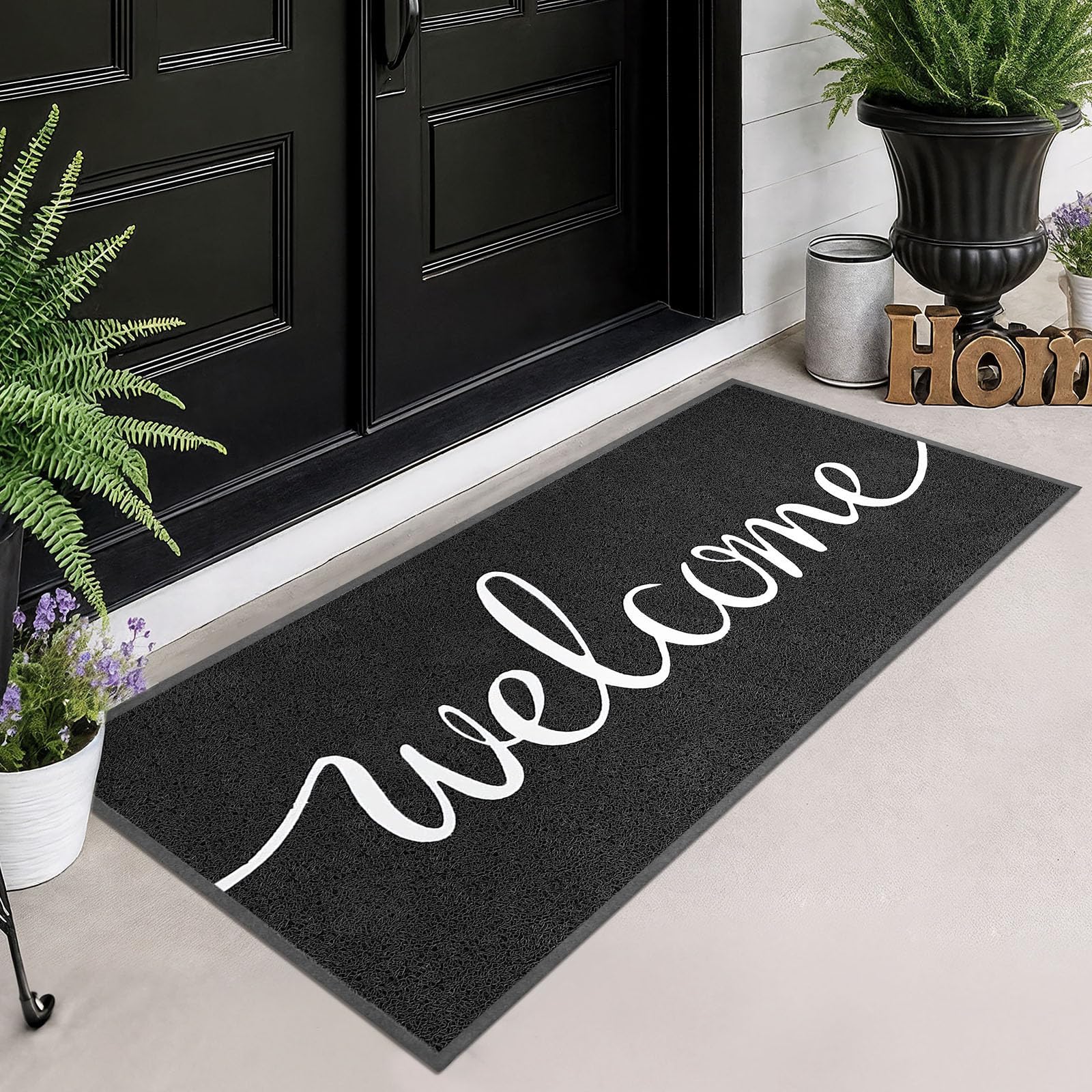 EARTHALL Door Mat Outside Inside Home Doormat, 30"x17.5", Durable Floor Mat Non Slip Mat Ultra Absorb Mud Easy Clean Front Doormat for Garage, Entryway, Patio, High Traffic Areas, Black